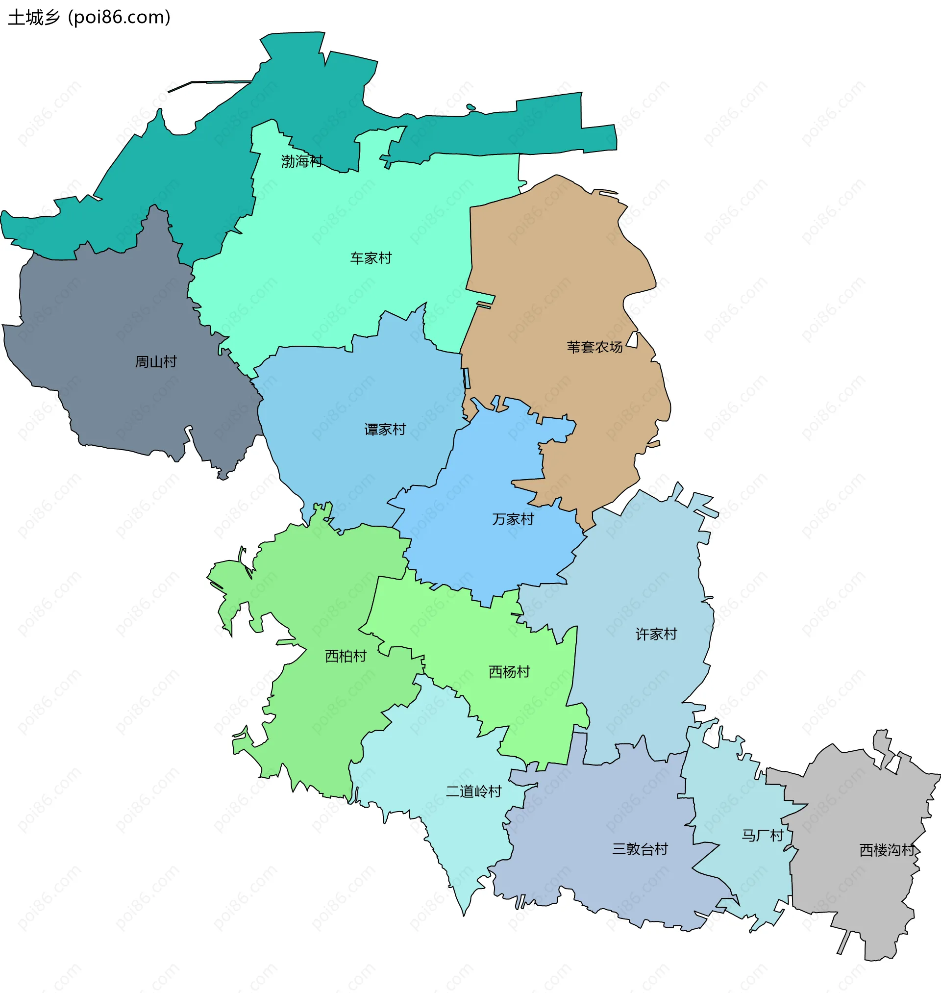 土城乡边界地图(五级行政区划)