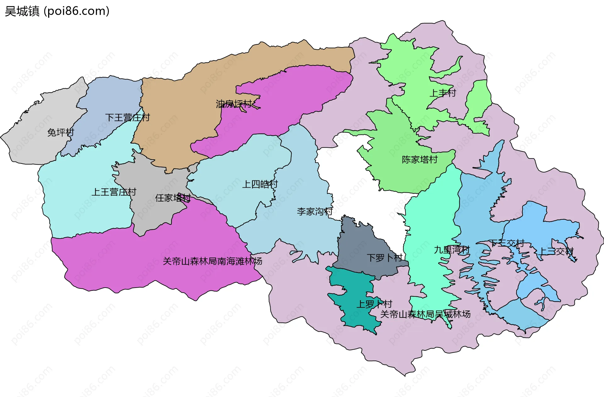 吴城镇边界地图(五级行政区划)