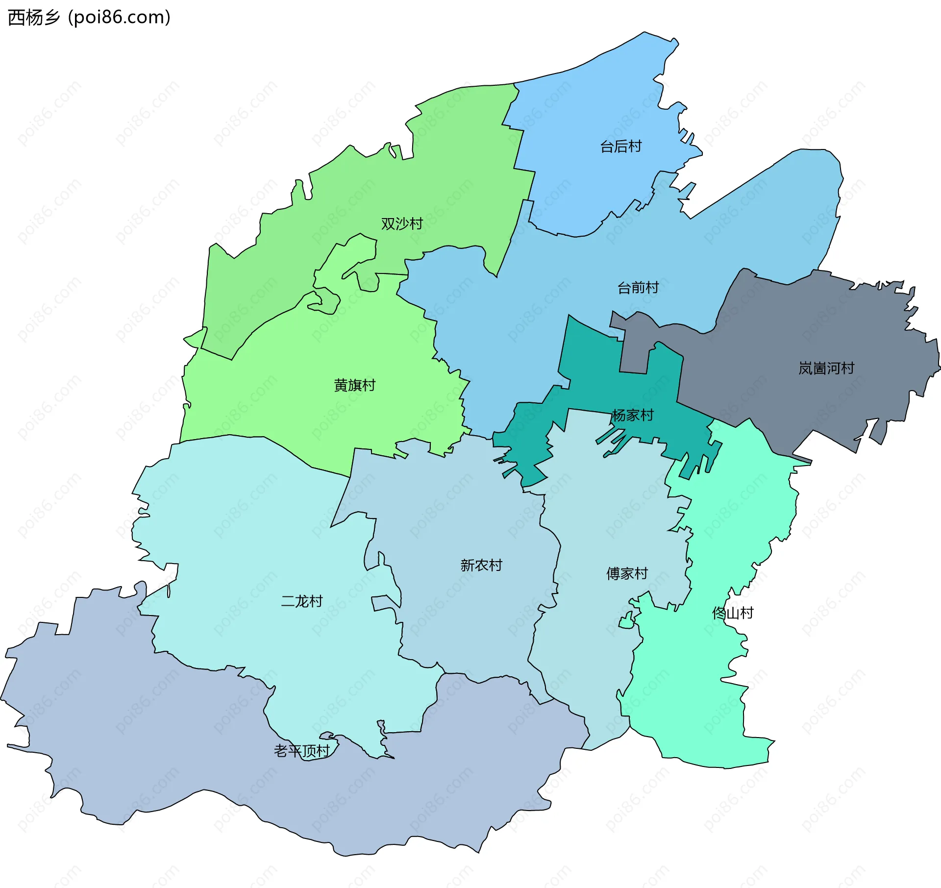 西杨乡边界地图(五级行政区划)