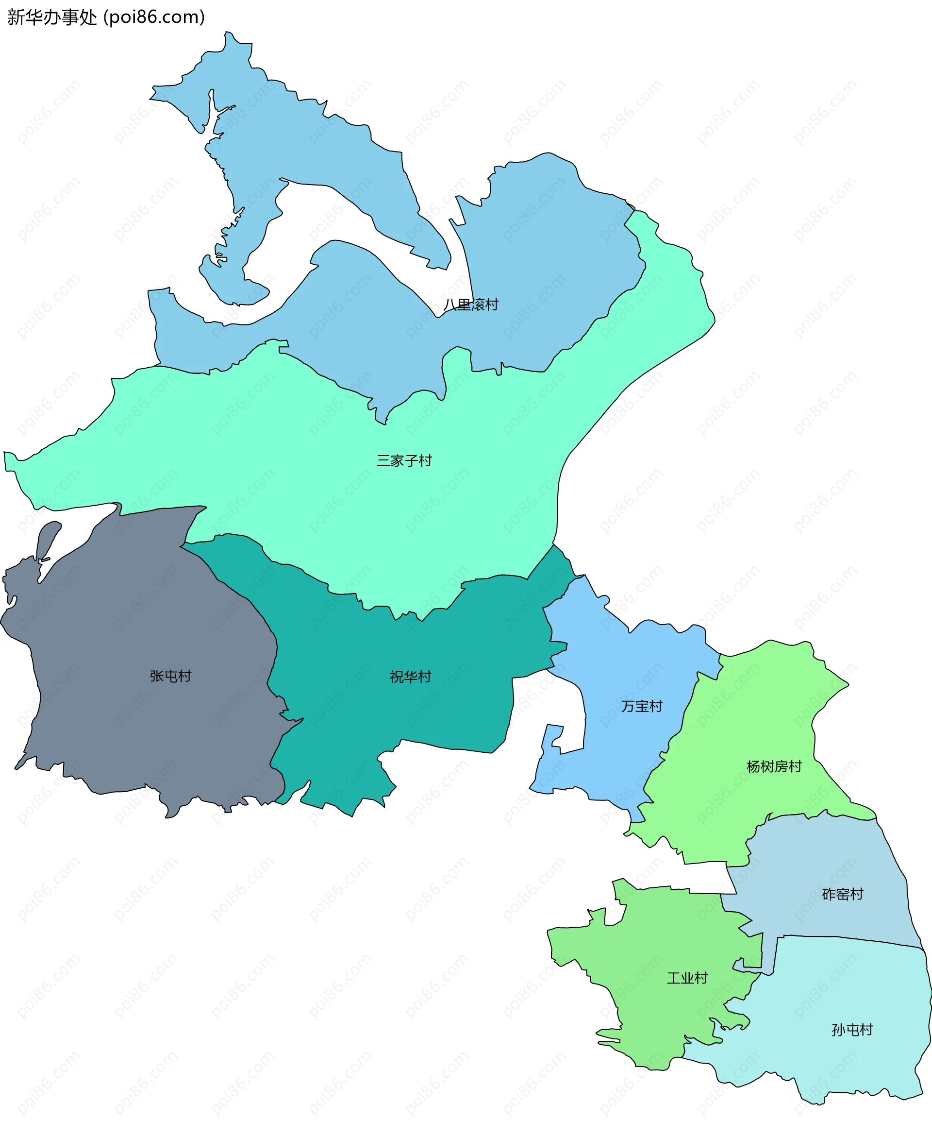 新华办事处边界地图(五级行政区划)