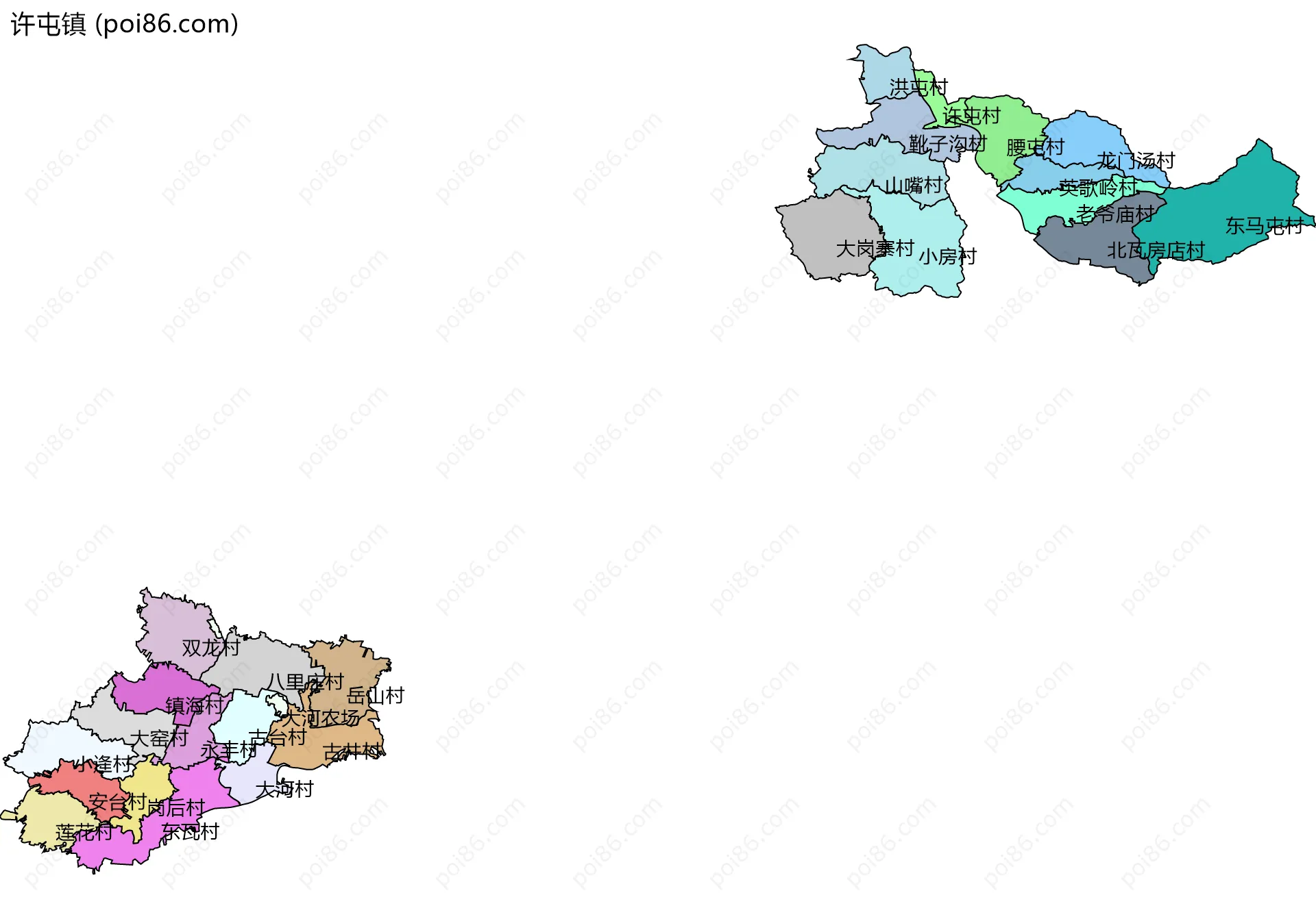 许屯镇边界地图(五级行政区划)