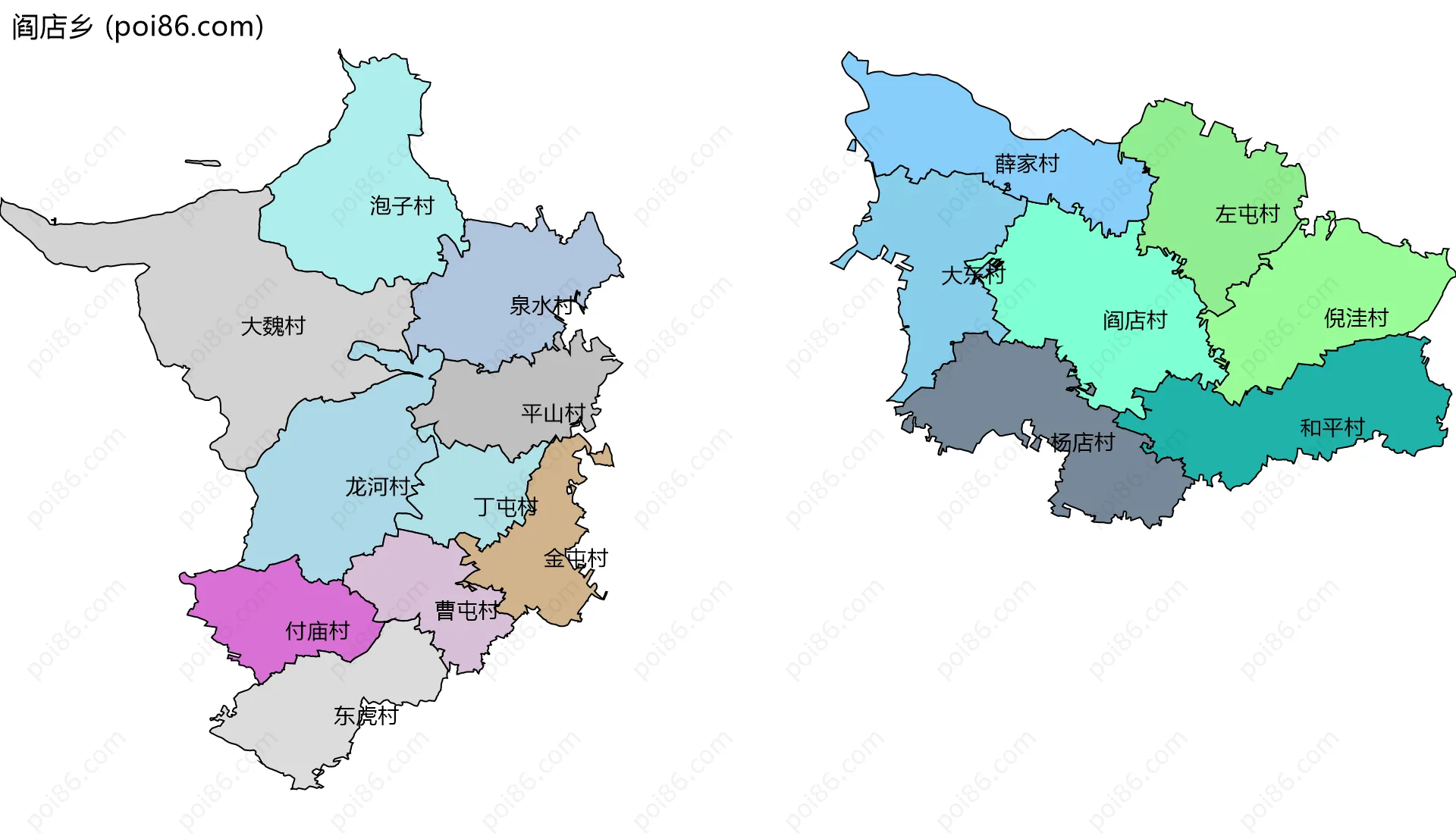 阎店乡边界地图(五级行政区划)
