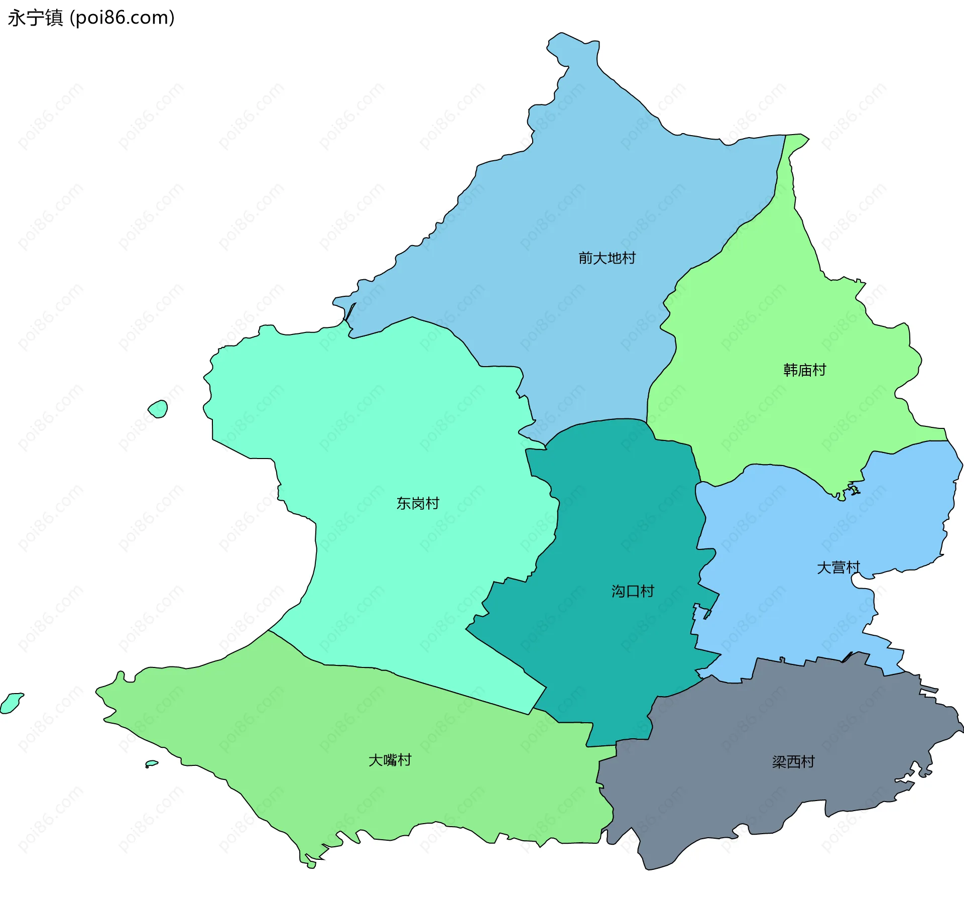 永宁镇边界地图(五级行政区划)