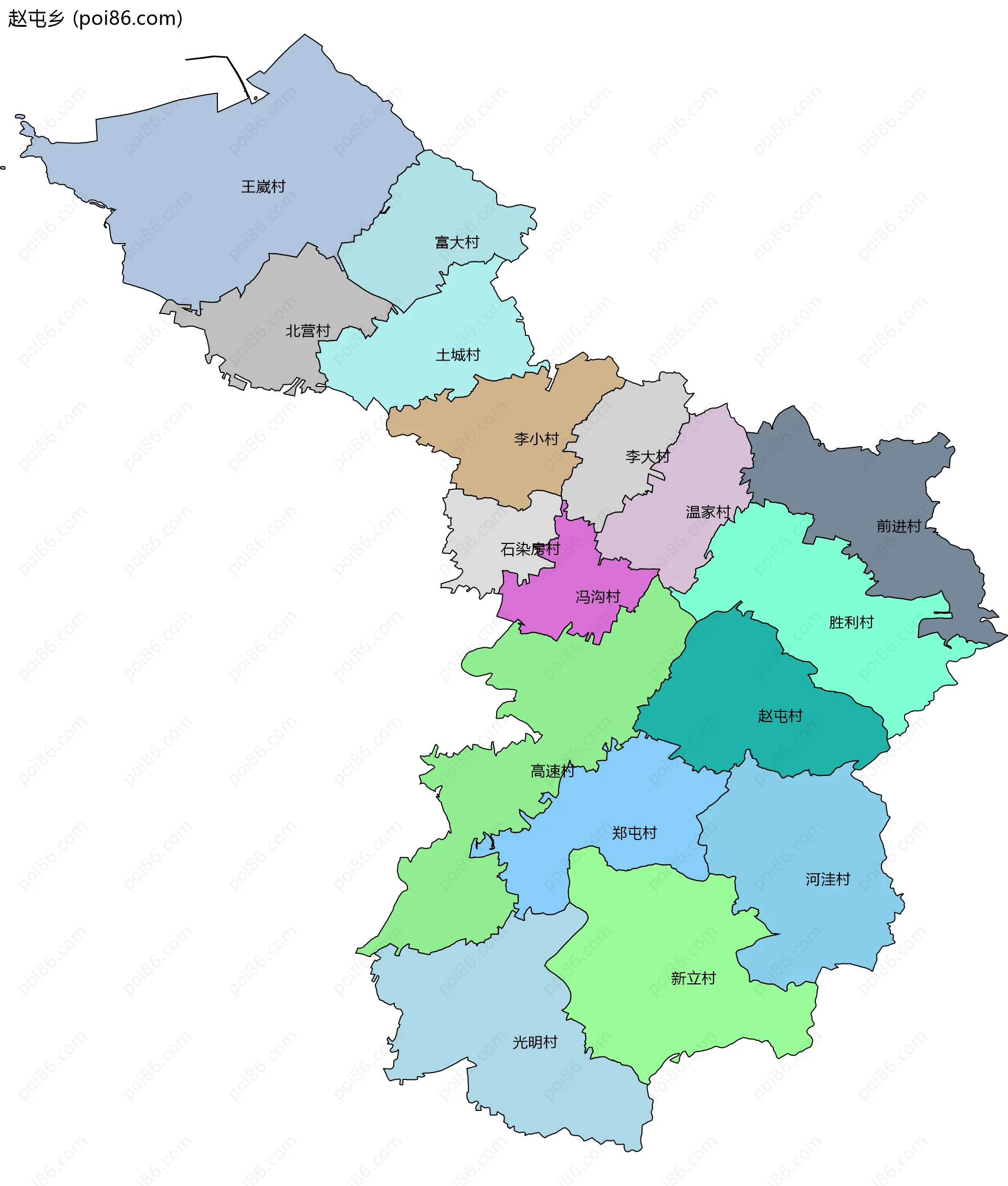 赵屯乡边界地图(五级行政区划)