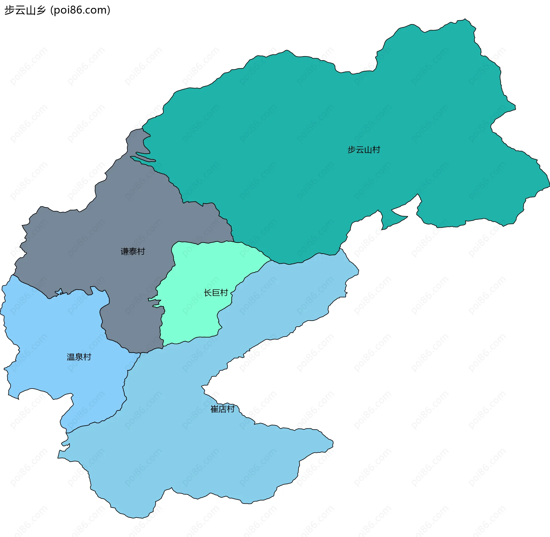 步云山乡边界地图(五级行政区划)