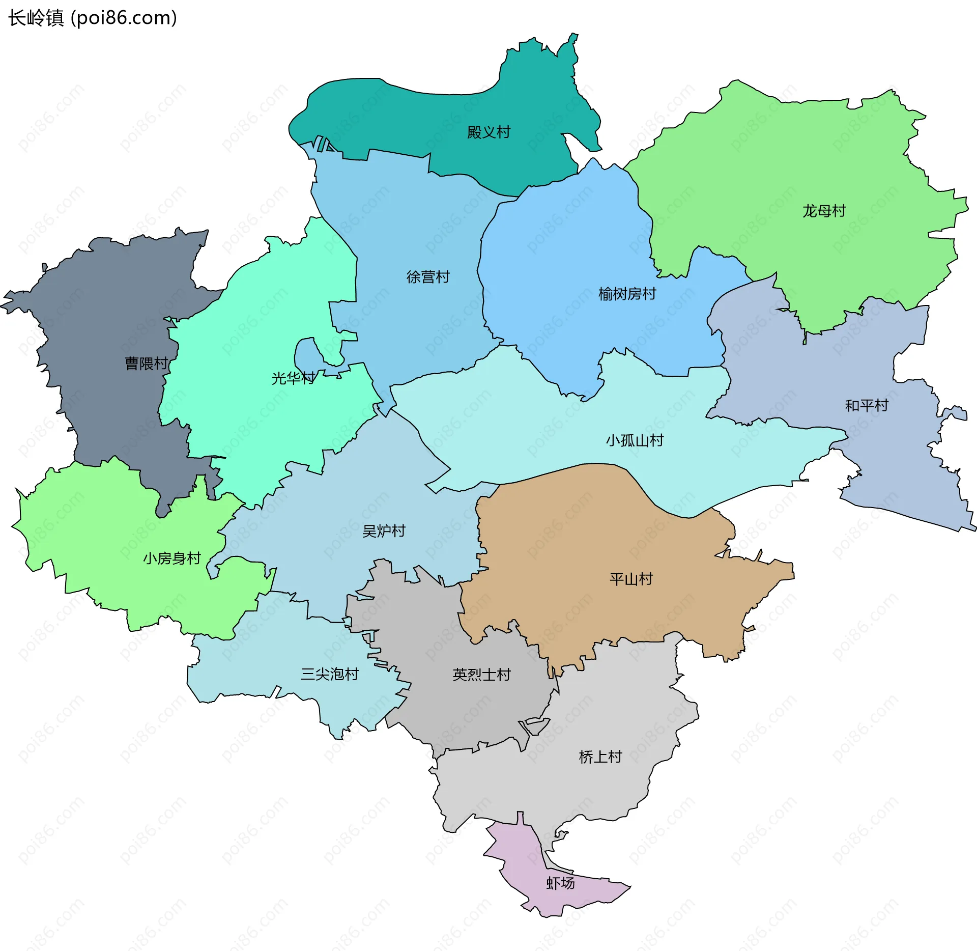 长岭镇边界地图(五级行政区划)