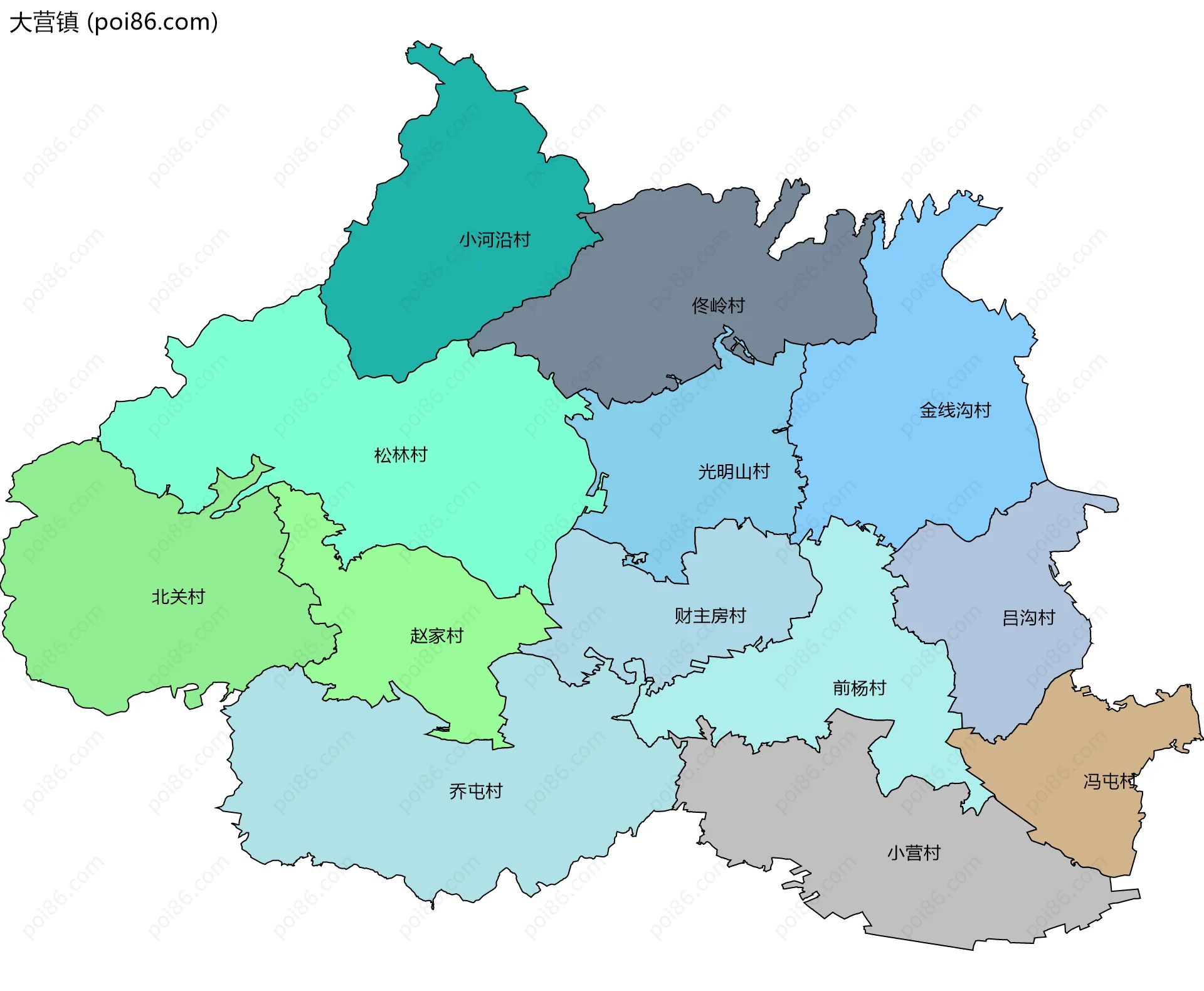 大营镇边界地图(五级行政区划)