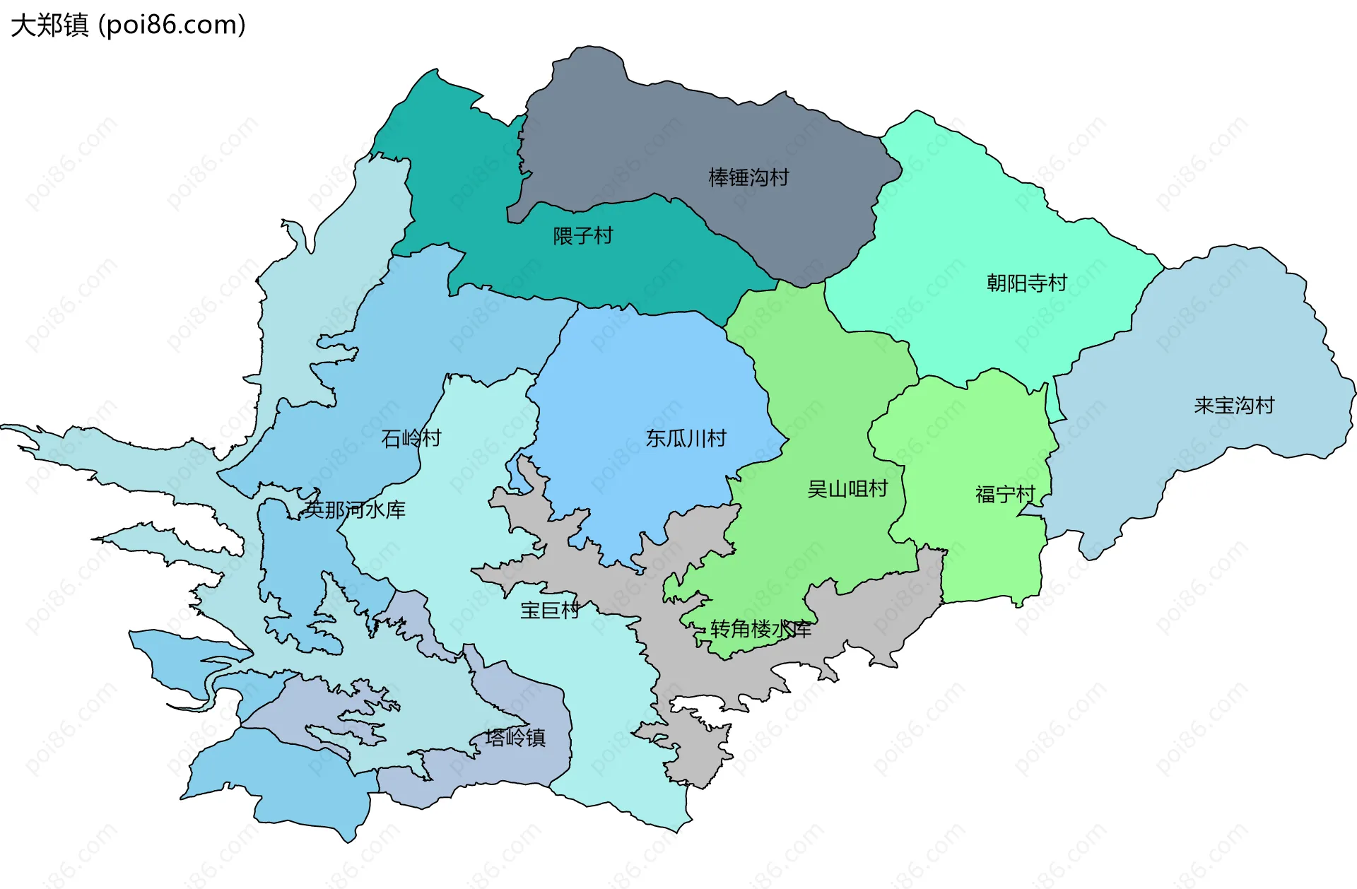 大郑镇边界地图(五级行政区划)