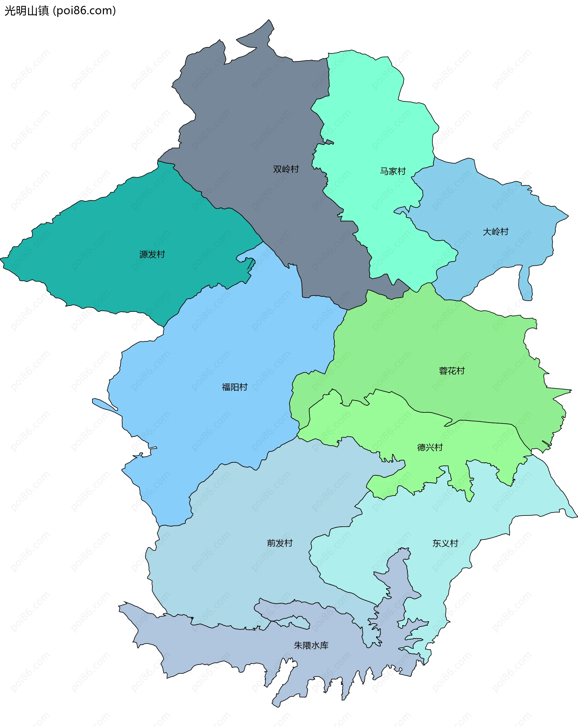 光明山镇边界地图(五级行政区划)