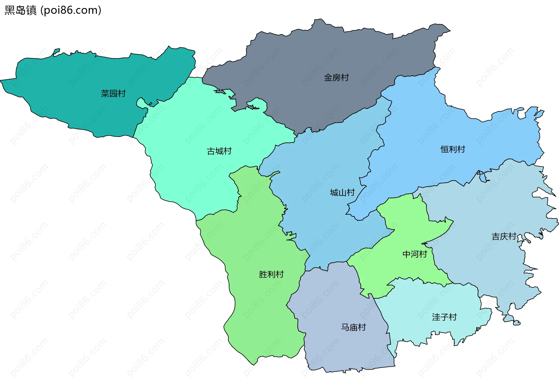 黑岛镇边界地图(五级行政区划)