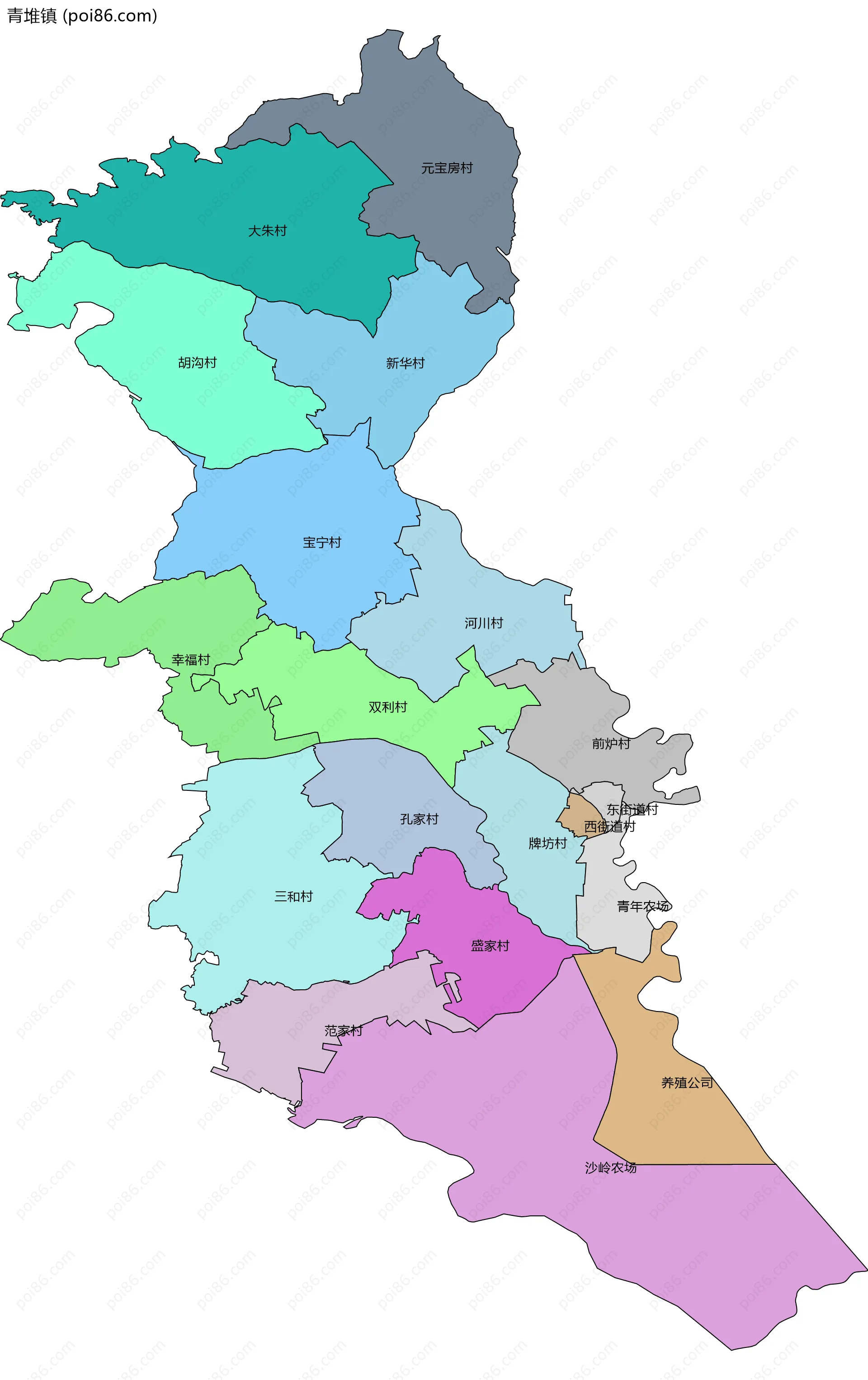 青堆镇边界地图(五级行政区划)