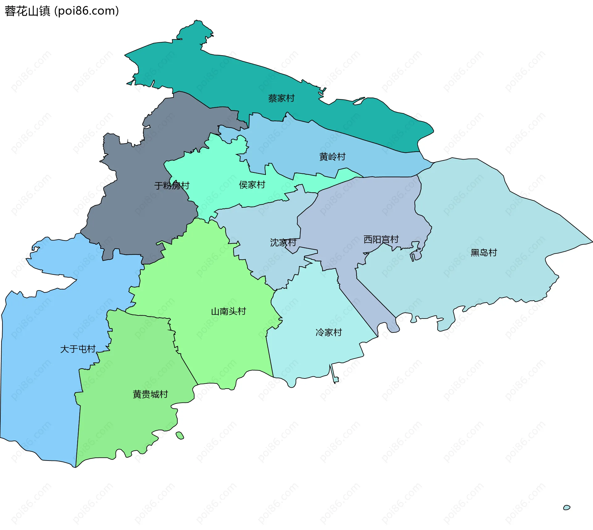 蓉花山镇边界地图(五级行政区划)