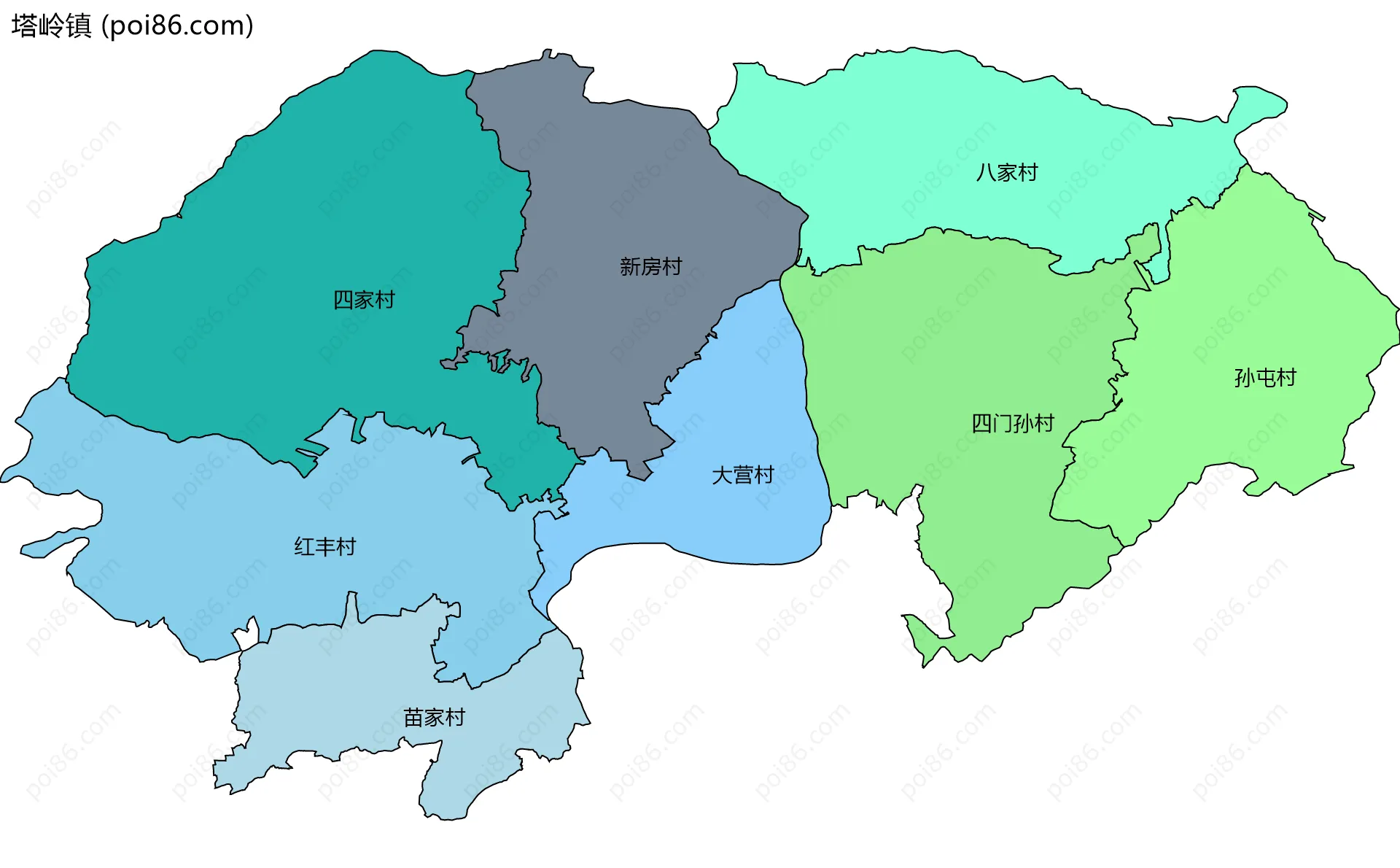 塔岭镇边界地图(五级行政区划)