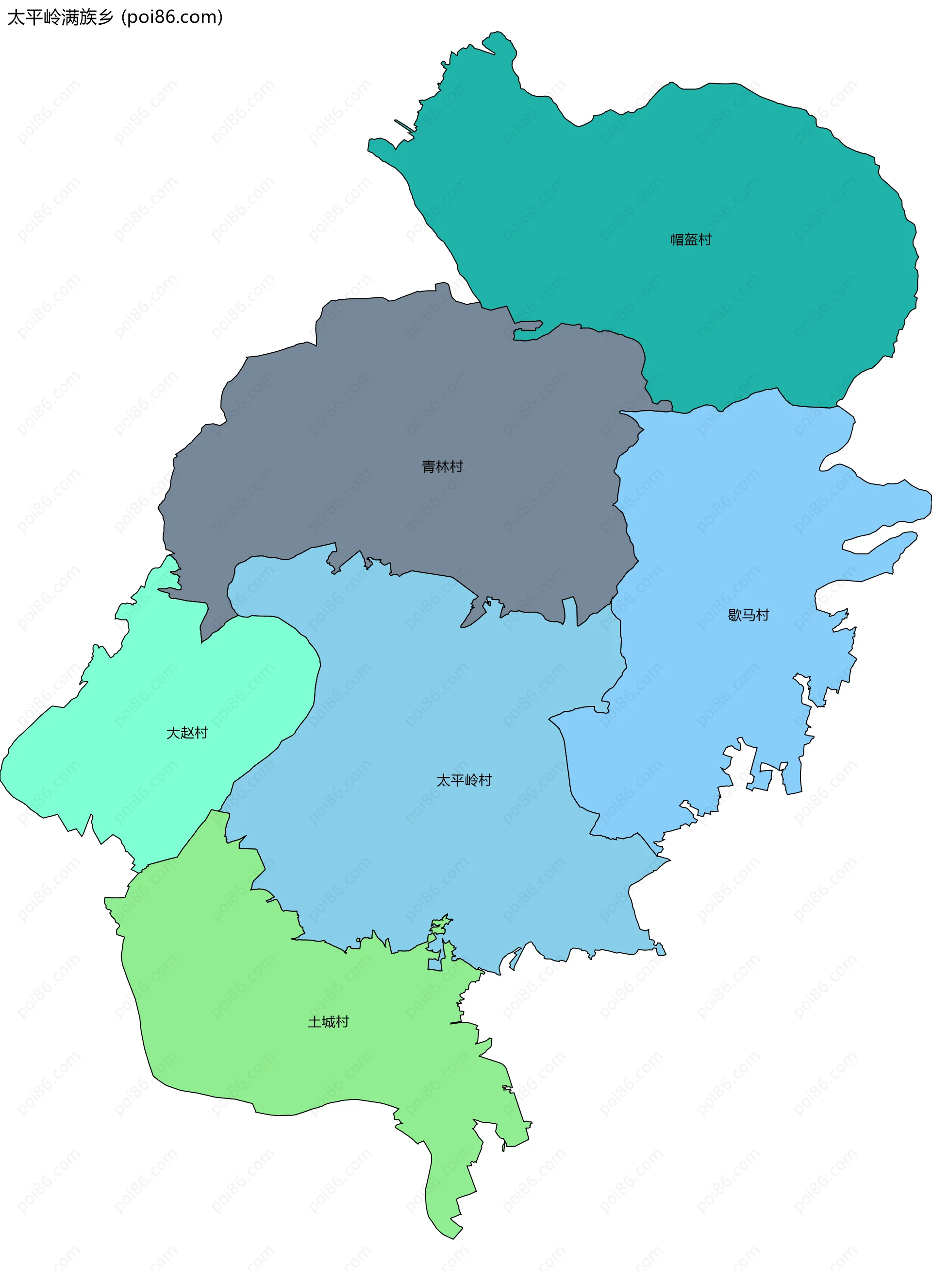 太平岭满族乡边界地图(五级行政区划)