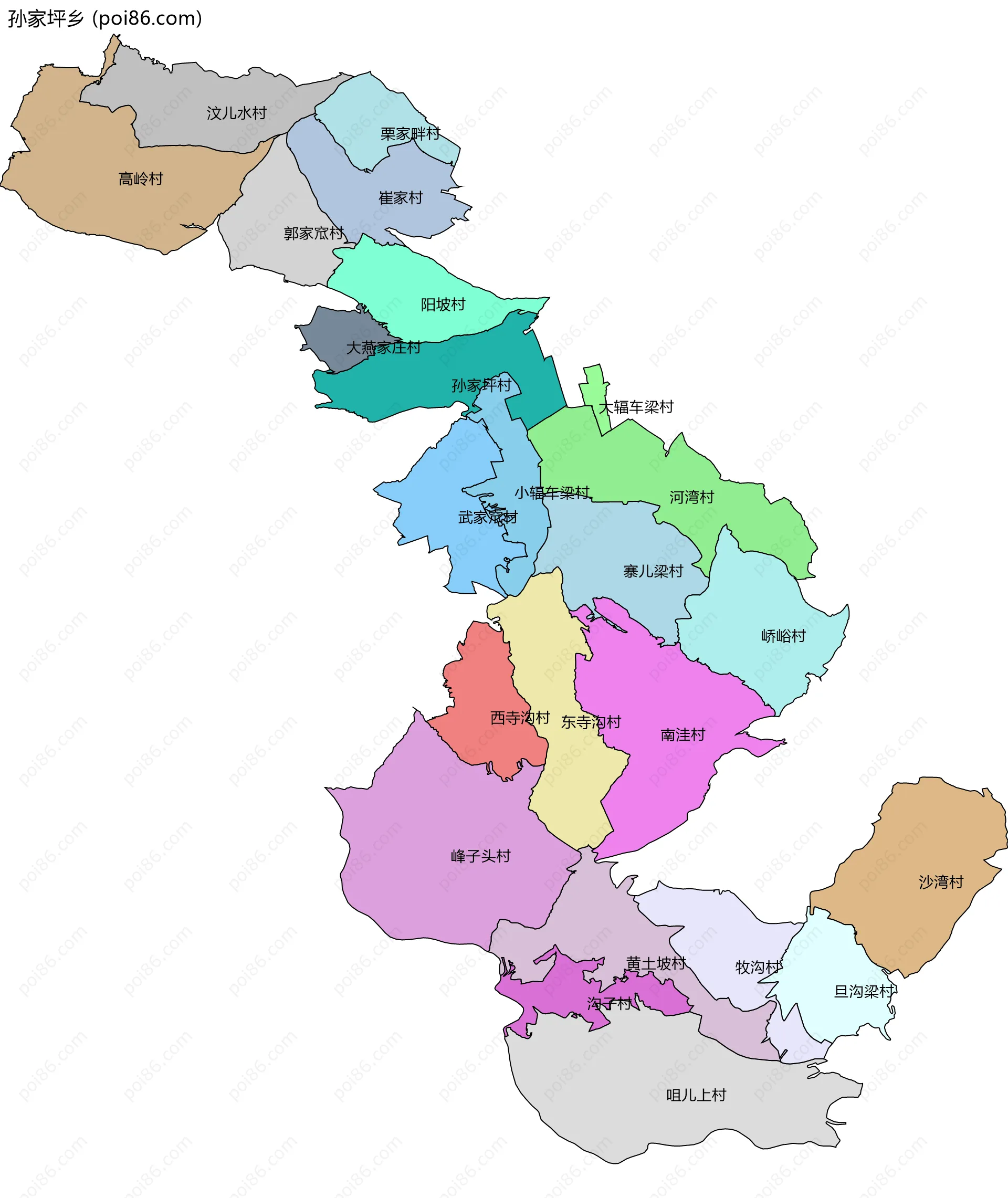 孙家坪乡边界地图(五级行政区划)