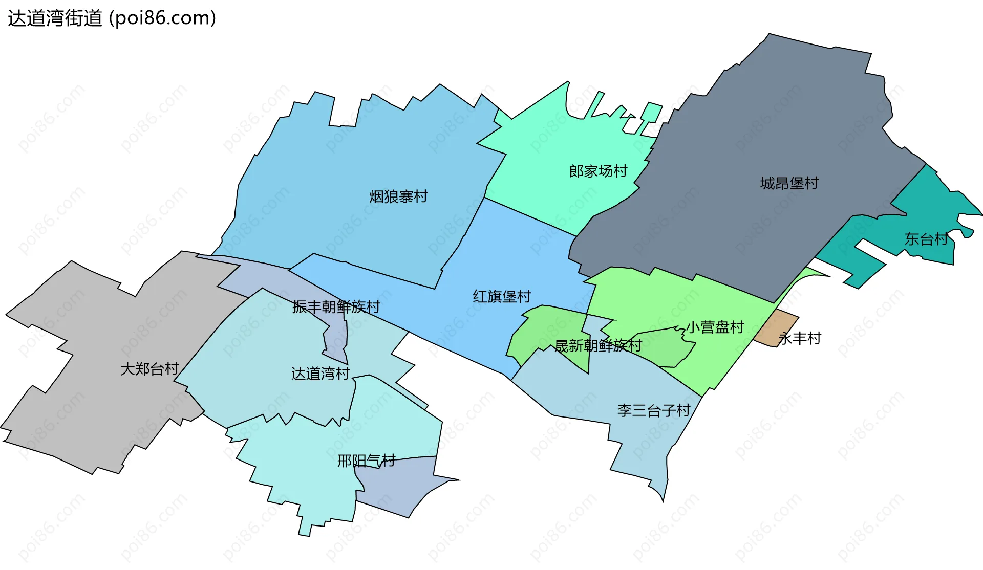 达道湾街道边界地图(五级行政区划)