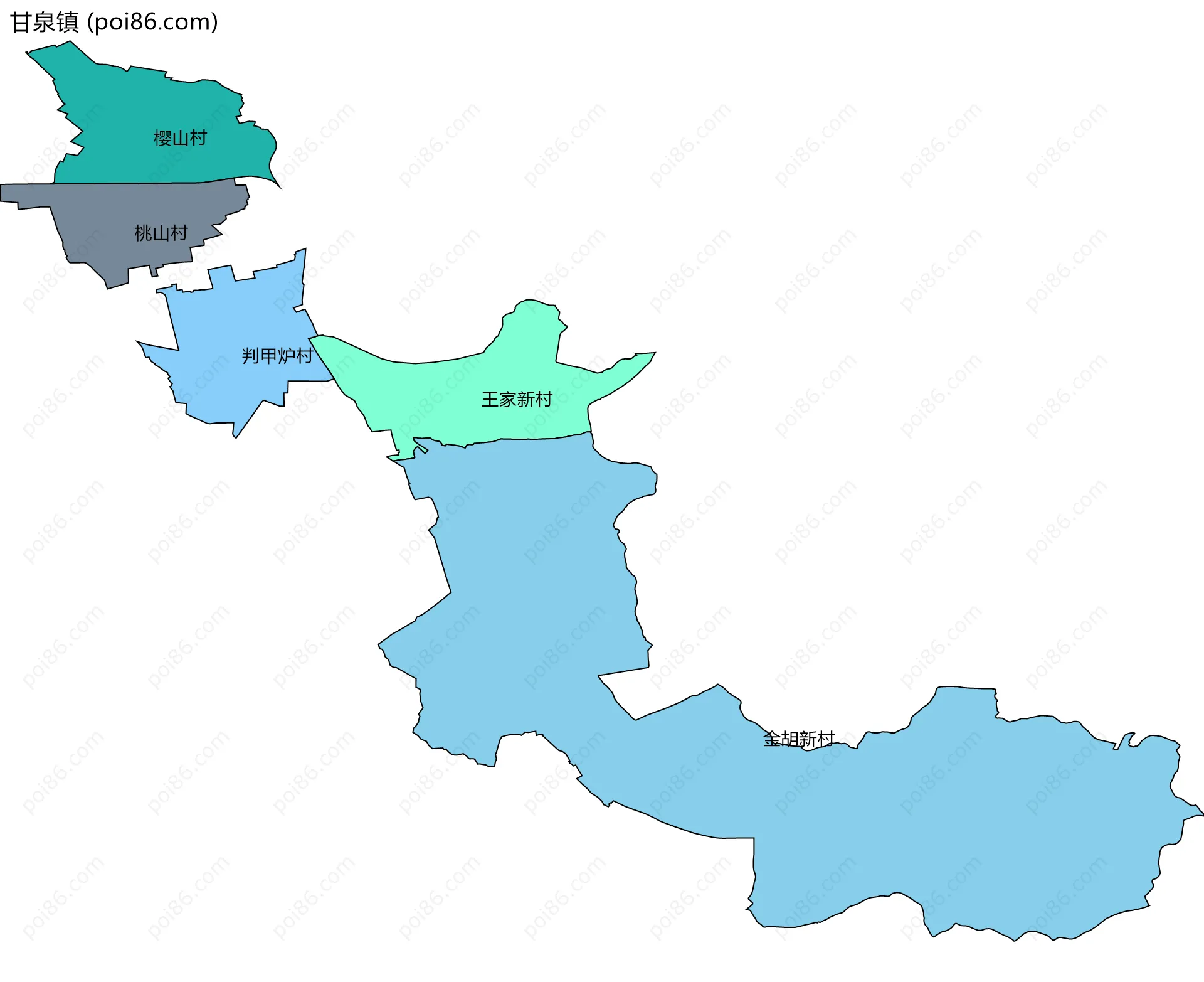 甘泉镇边界地图(五级行政区划)