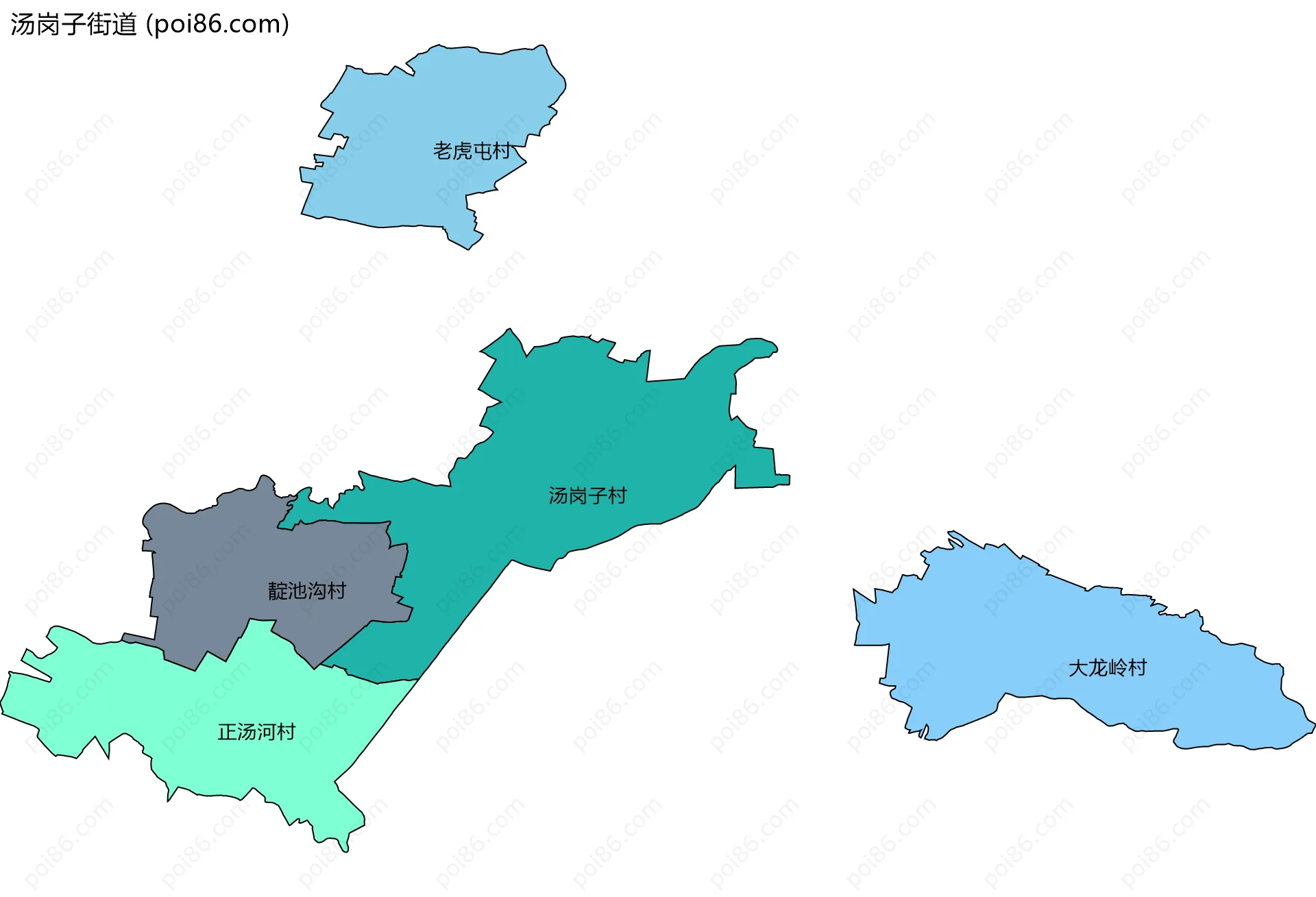 汤岗子街道边界地图(五级行政区划)