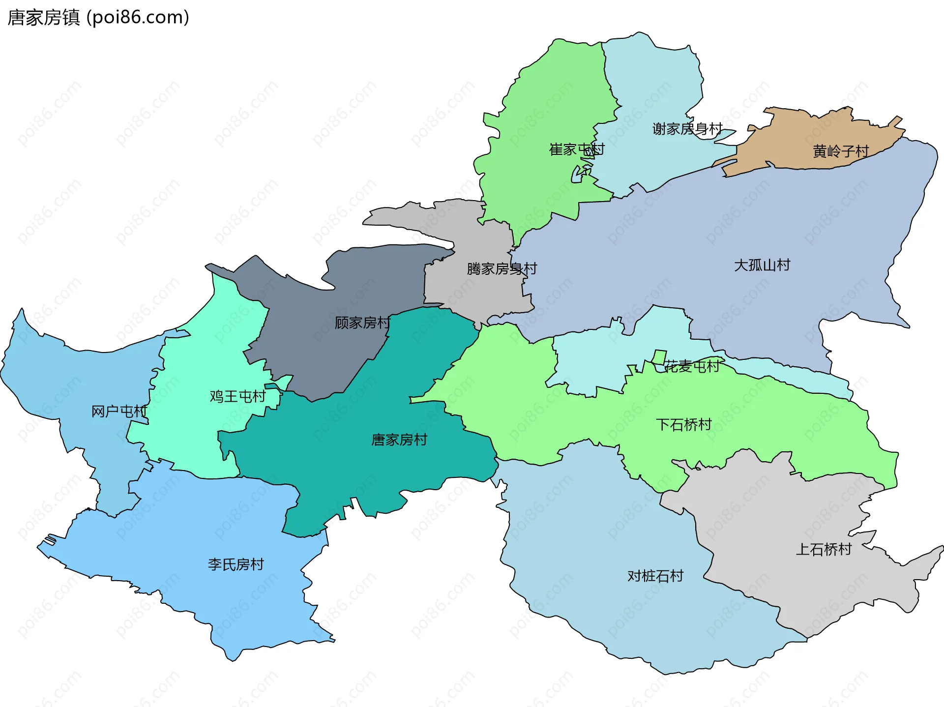 唐家房镇边界地图(五级行政区划)