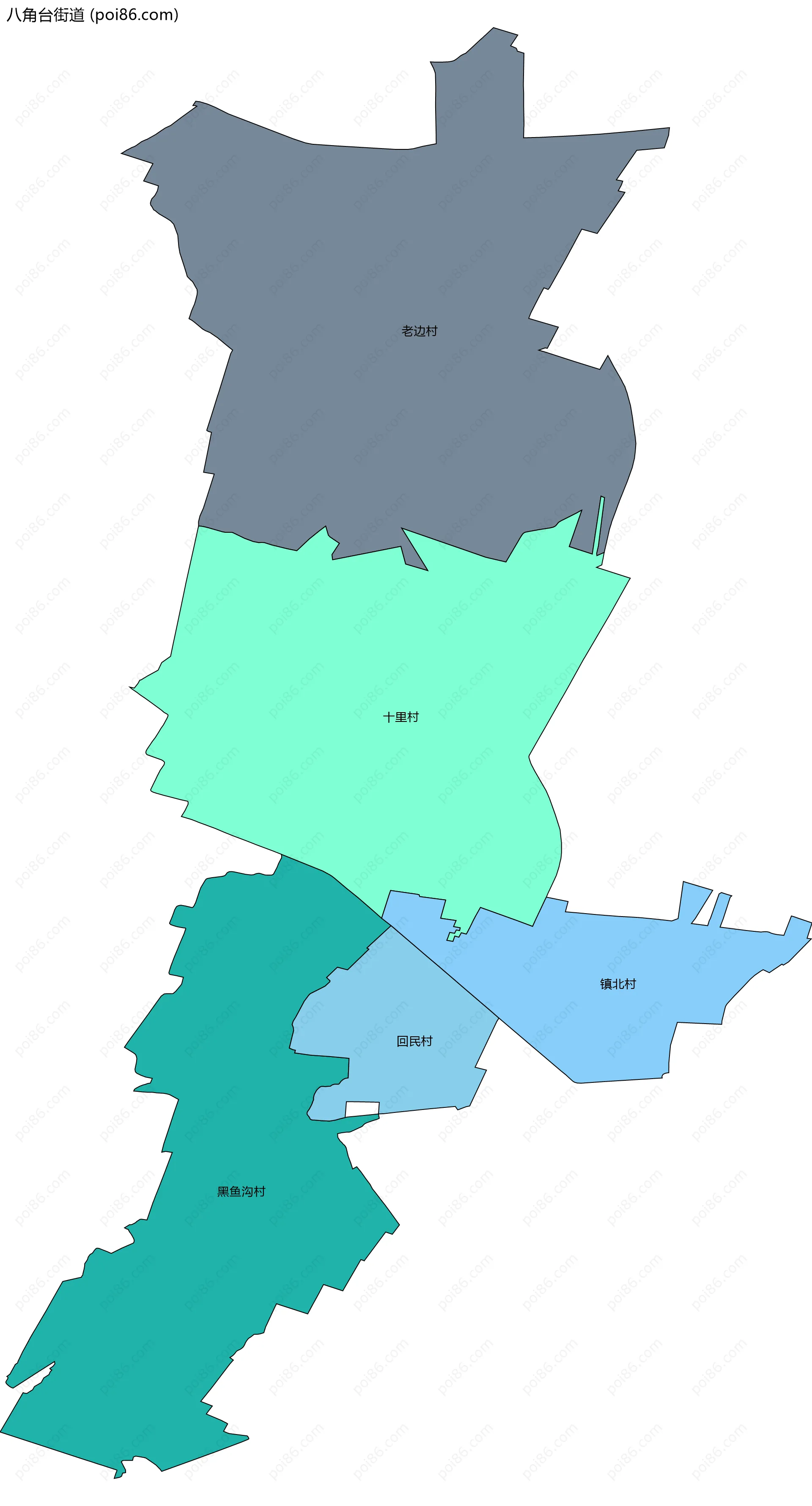八角台街道边界地图(五级行政区划)