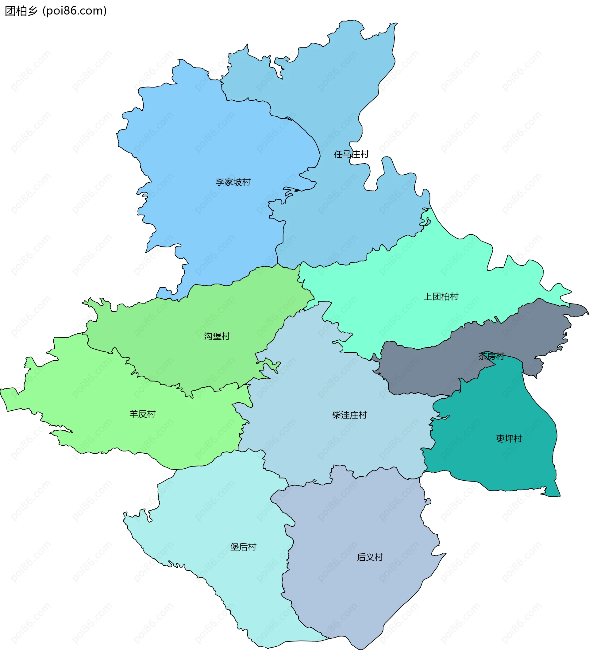 团柏乡边界地图(五级行政区划)