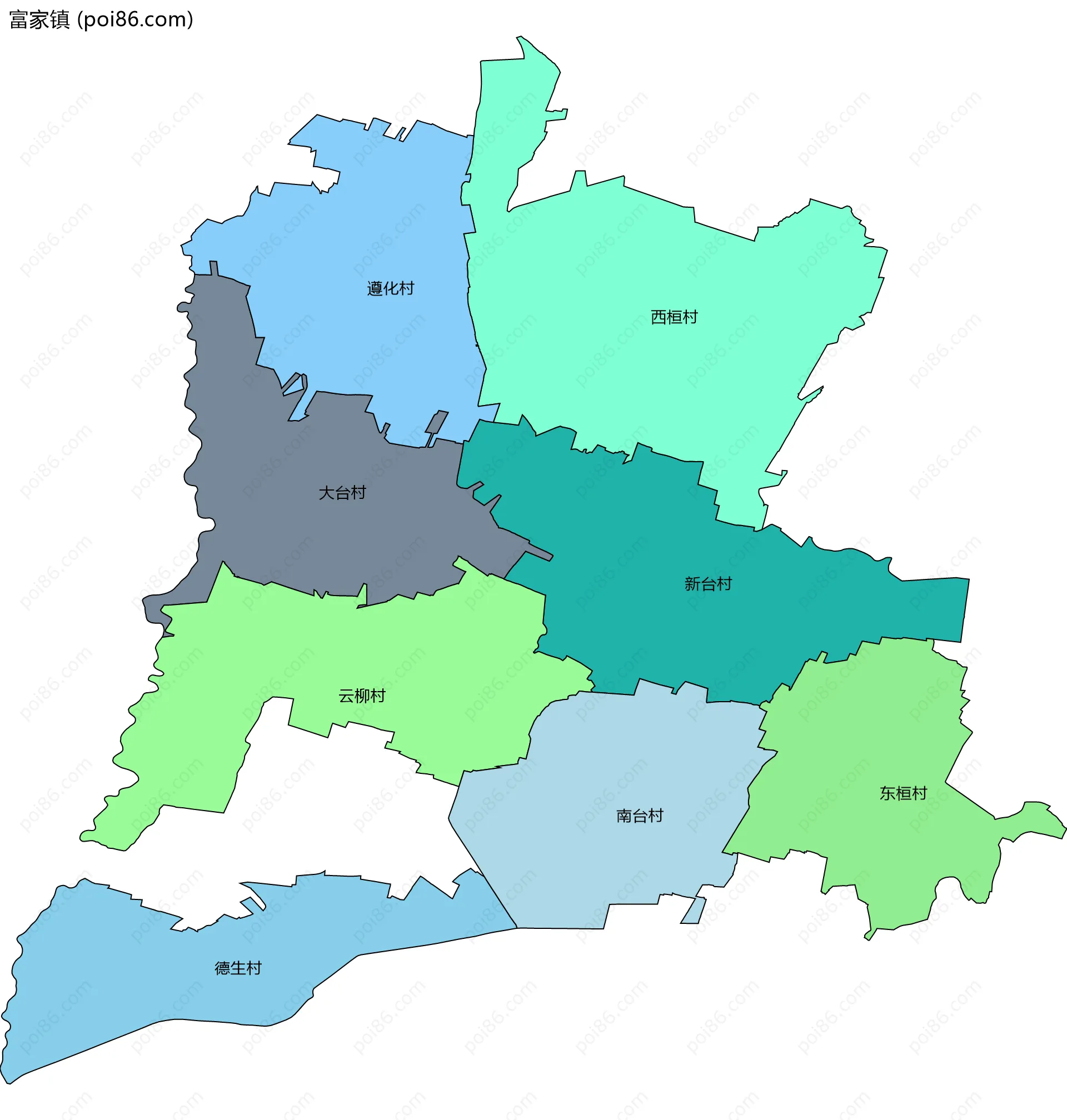 富家镇边界地图(五级行政区划)