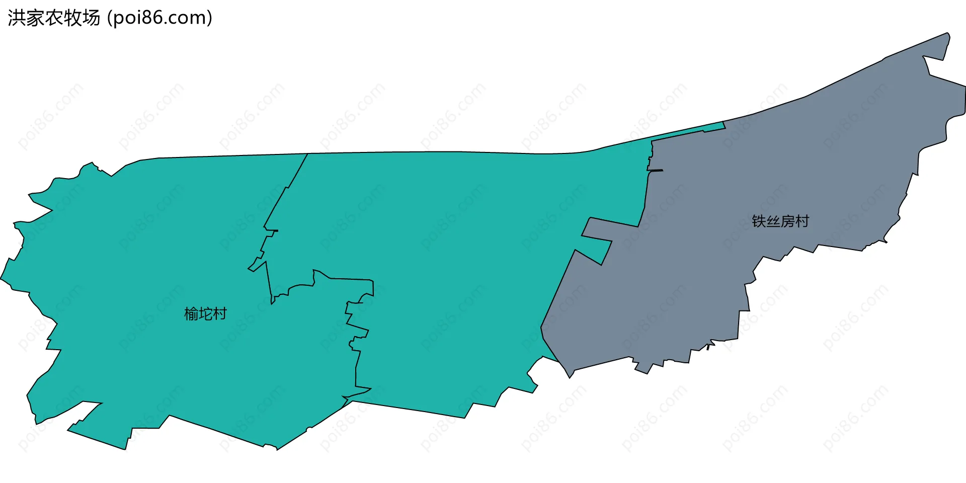 洪家农牧场边界地图(五级行政区划)