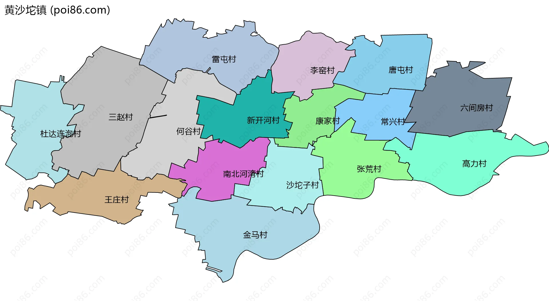 黄沙坨镇边界地图(五级行政区划)