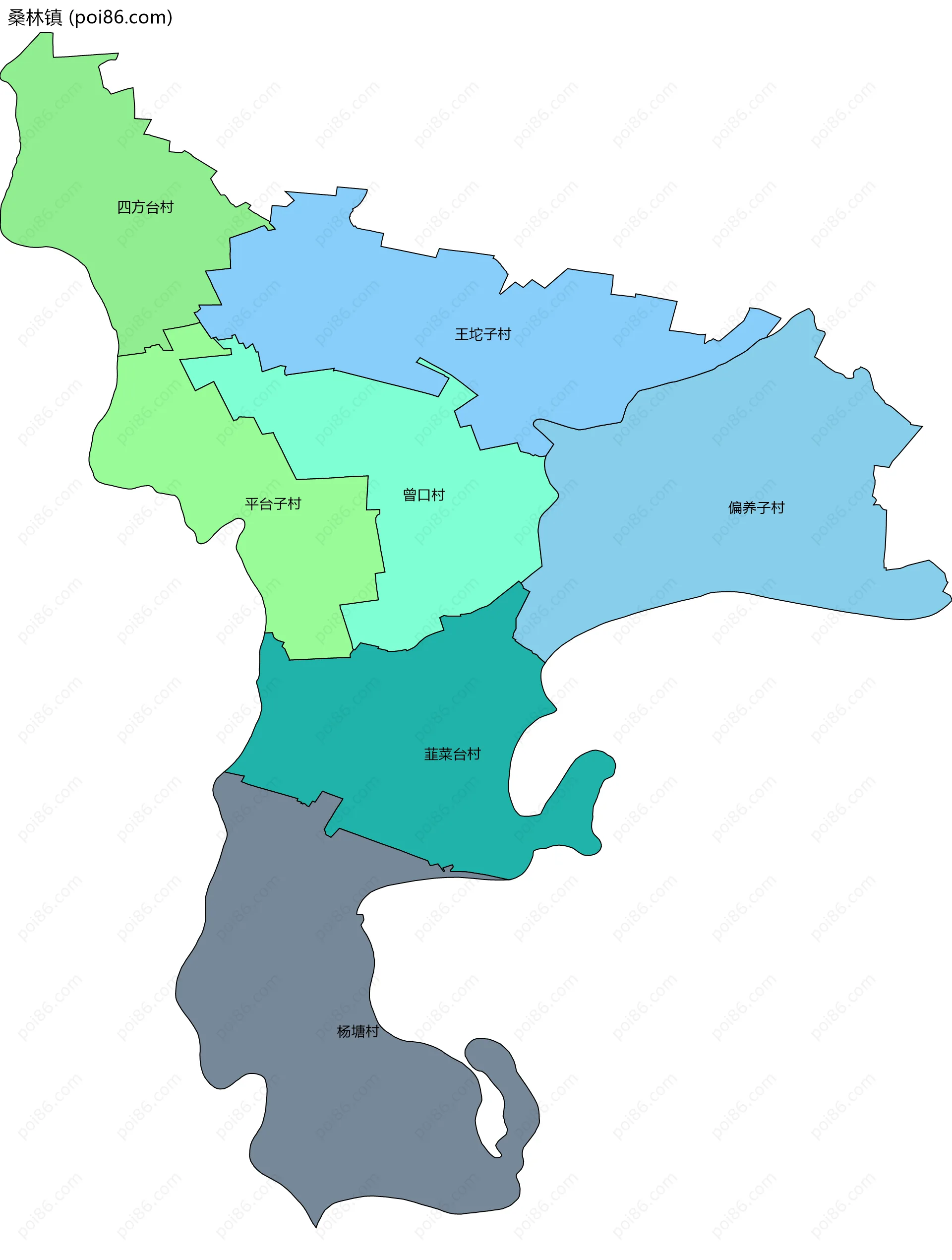 桑林镇边界地图(五级行政区划)