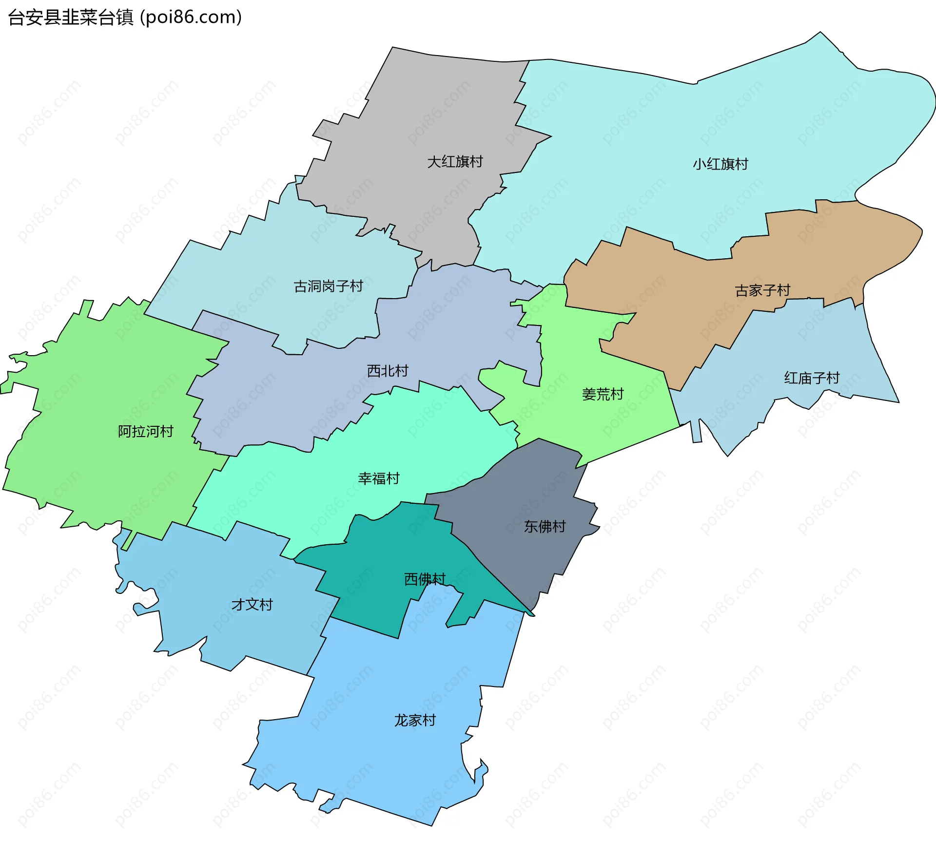 台安县韭菜台镇边界地图(五级行政区划)