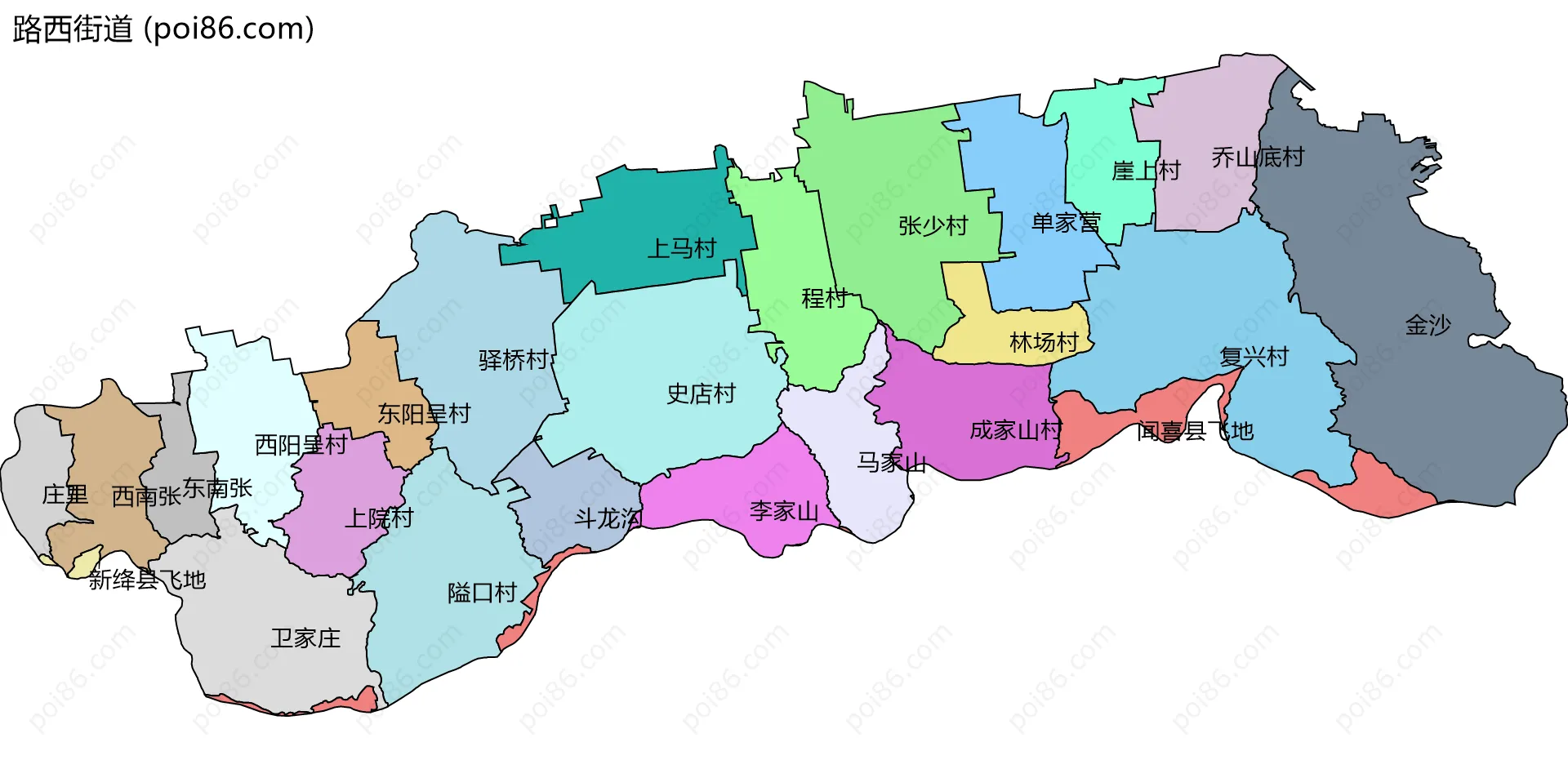 路西街道边界地图(五级行政区划)