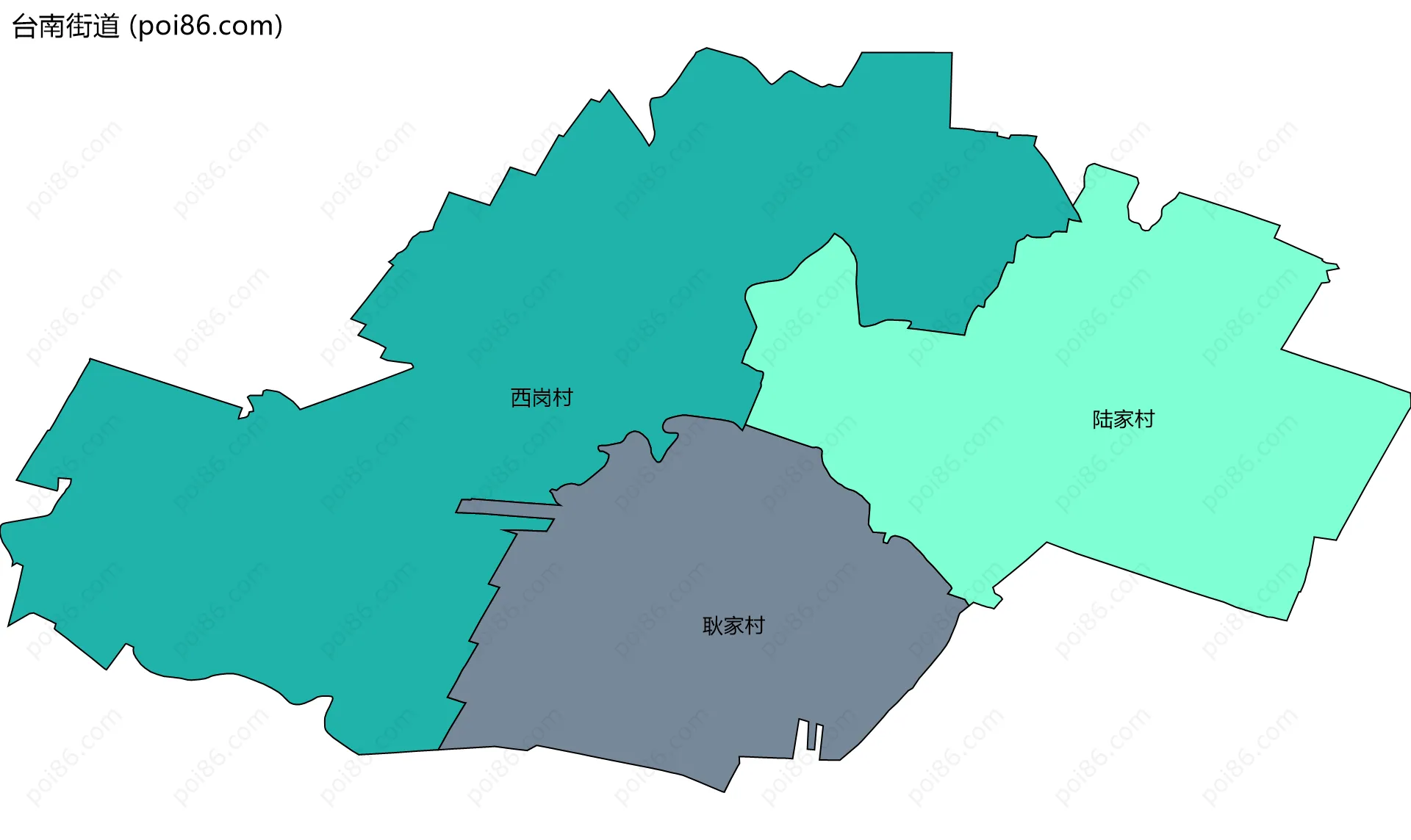 台南街道边界地图(五级行政区划)