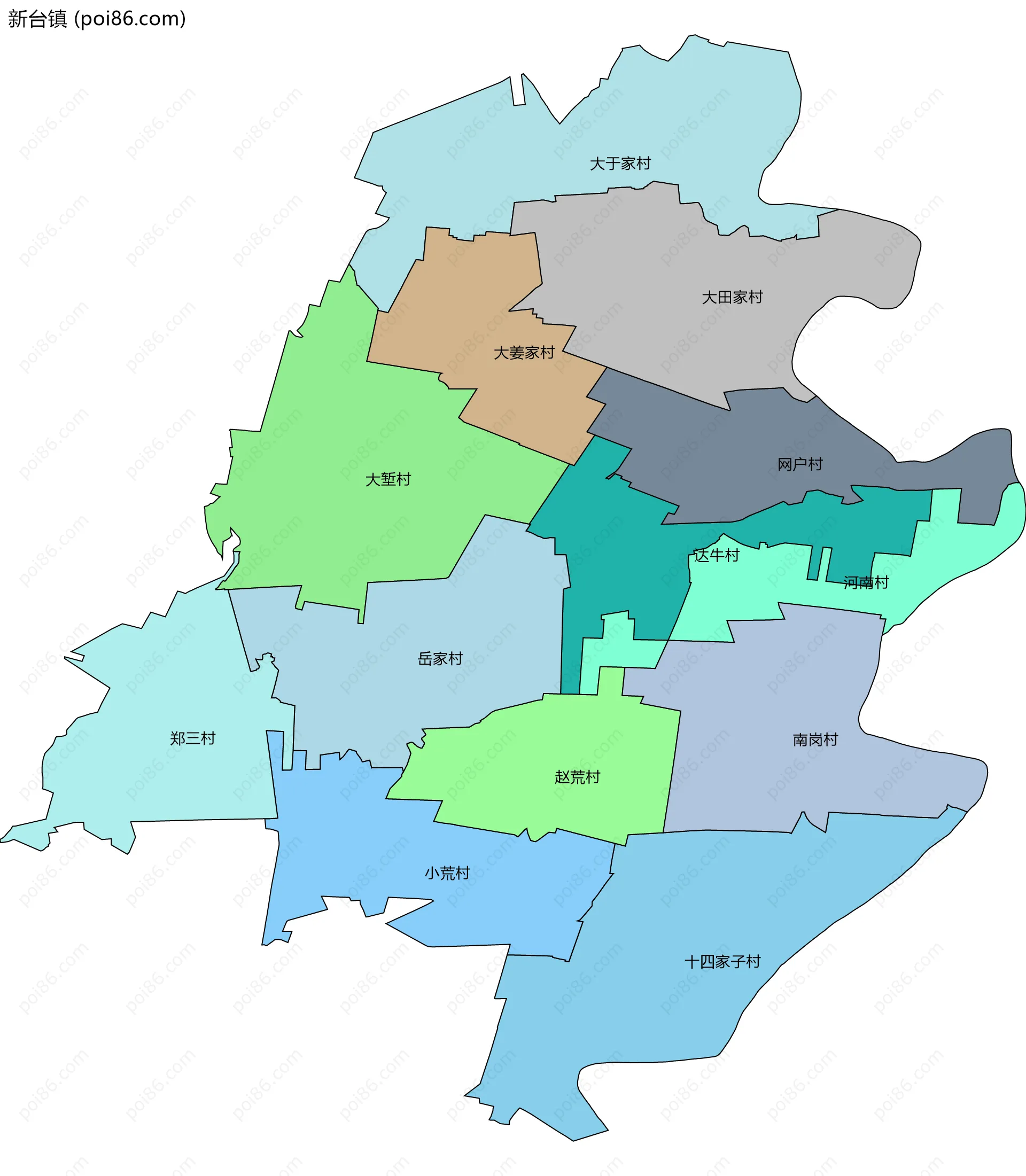 新台镇边界地图(五级行政区划)