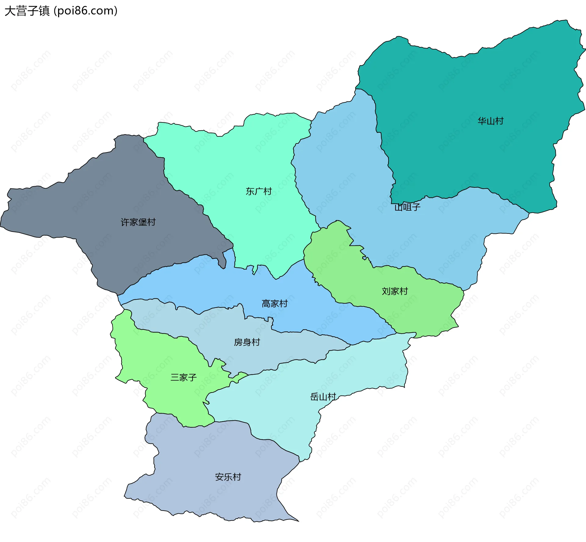 大营子镇边界地图(五级行政区划)