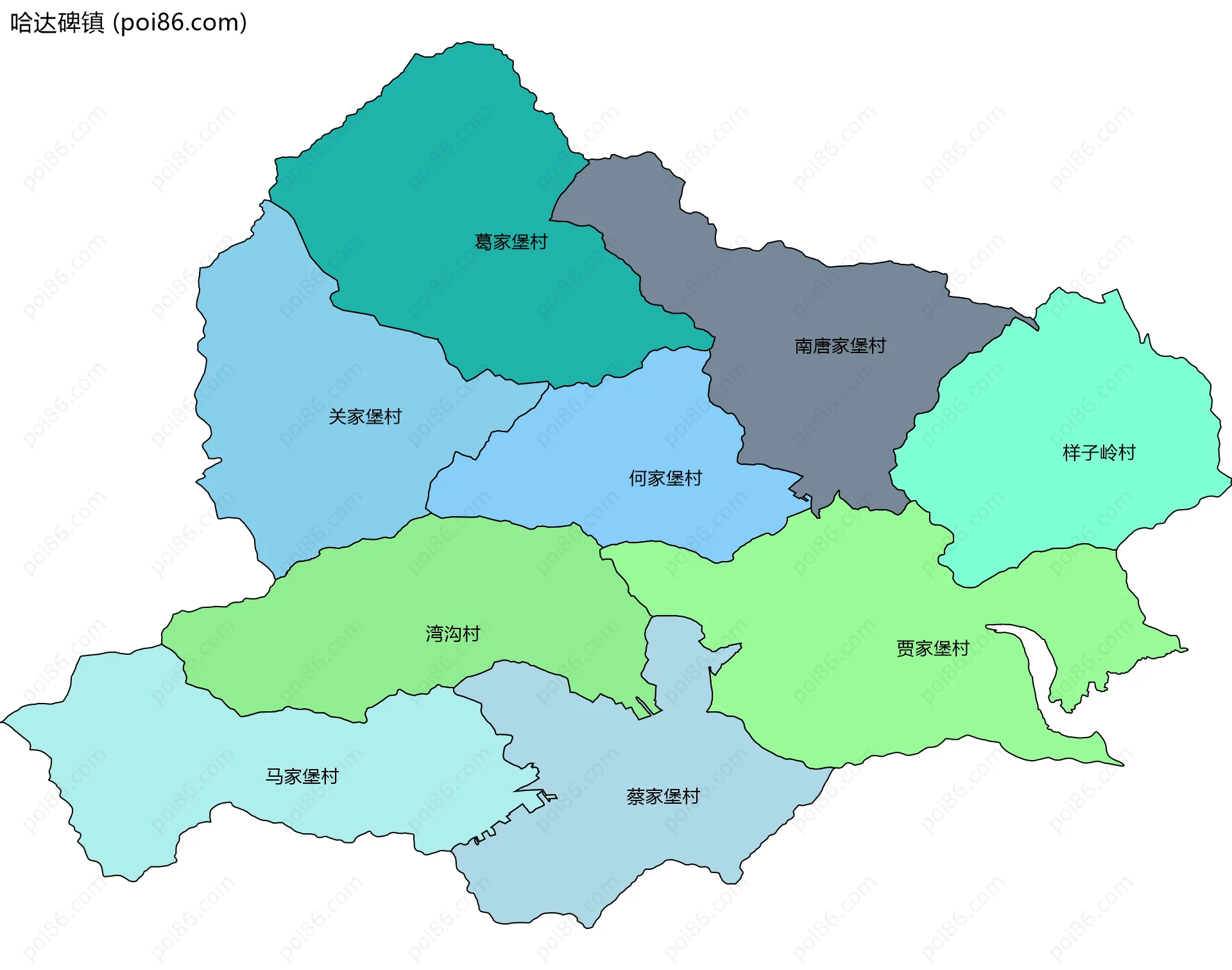 哈达碑镇边界地图(五级行政区划)
