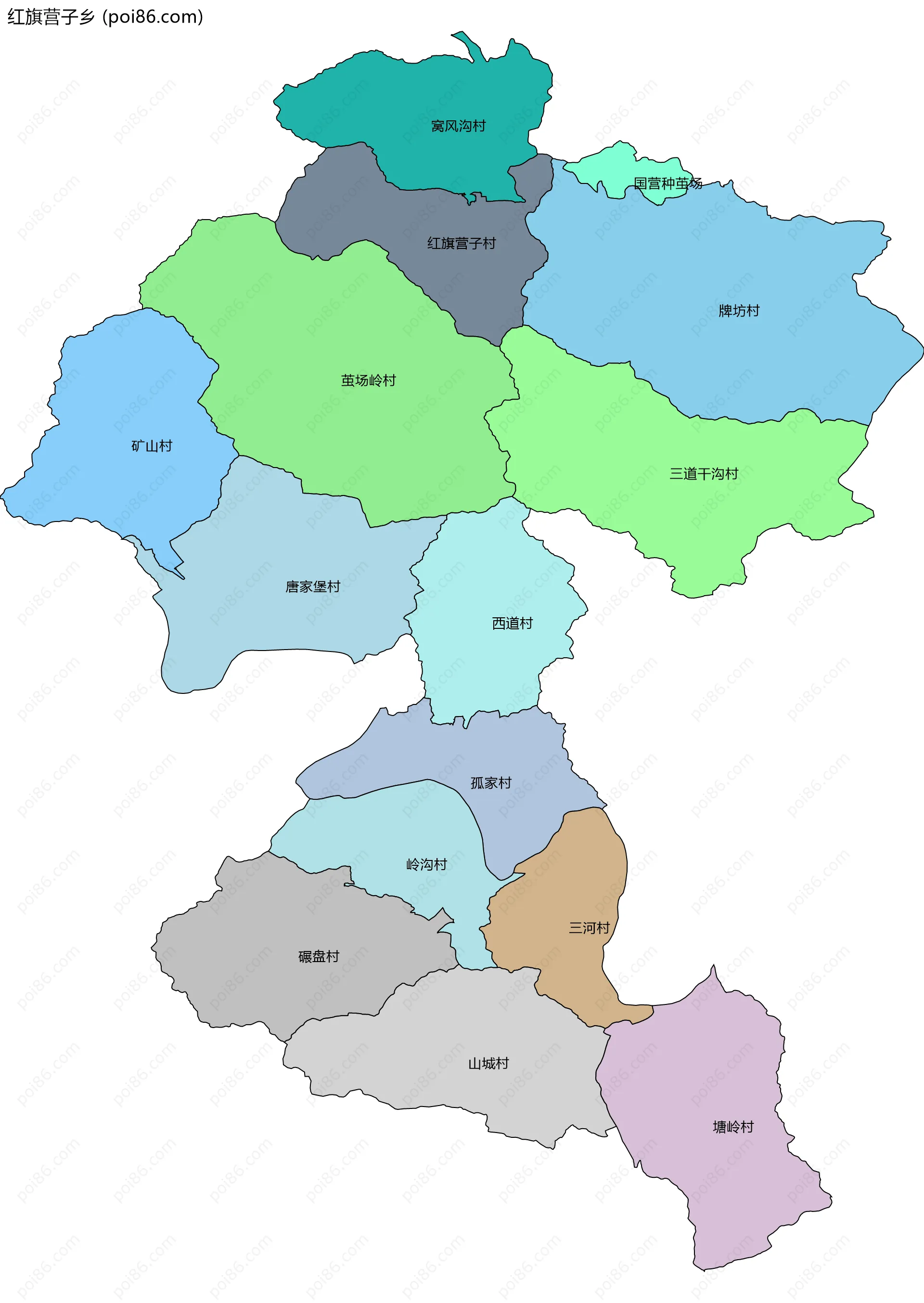 红旗营子乡边界地图(五级行政区划)