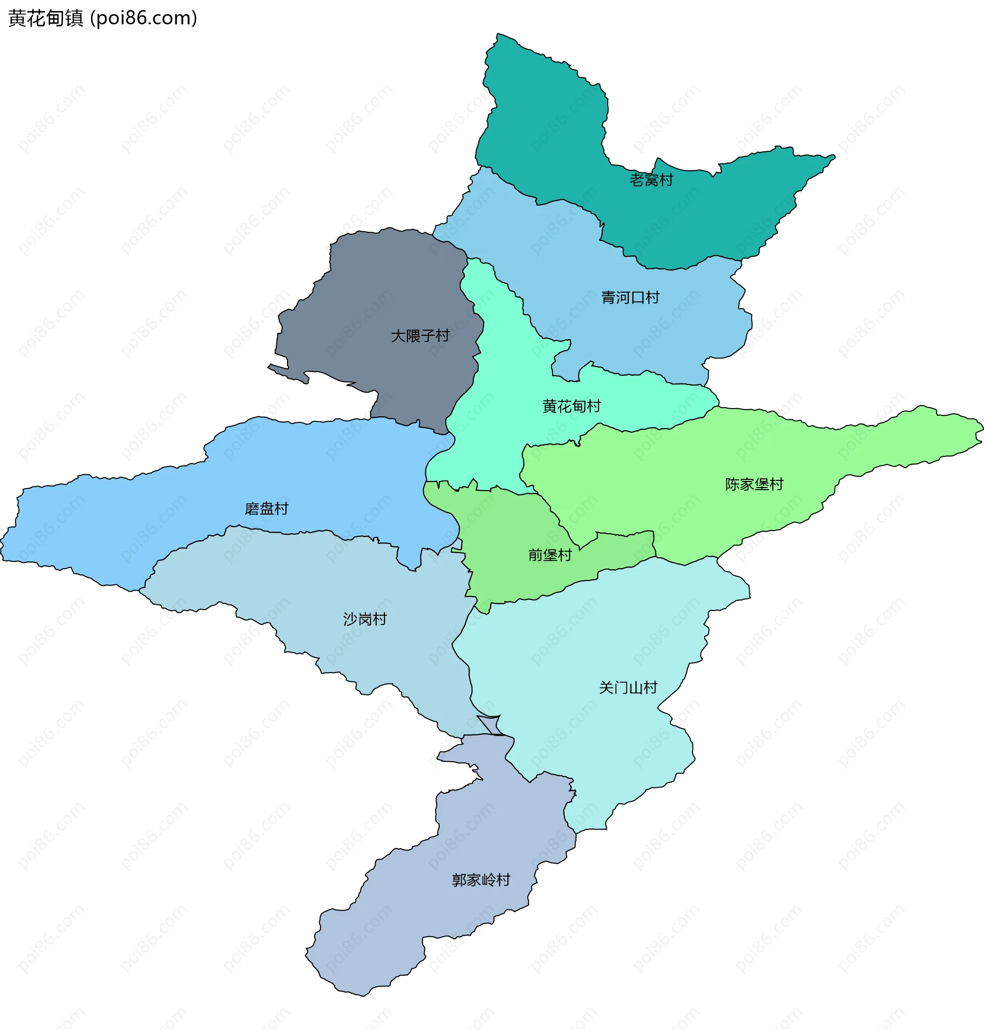 黄花甸镇边界地图(五级行政区划)