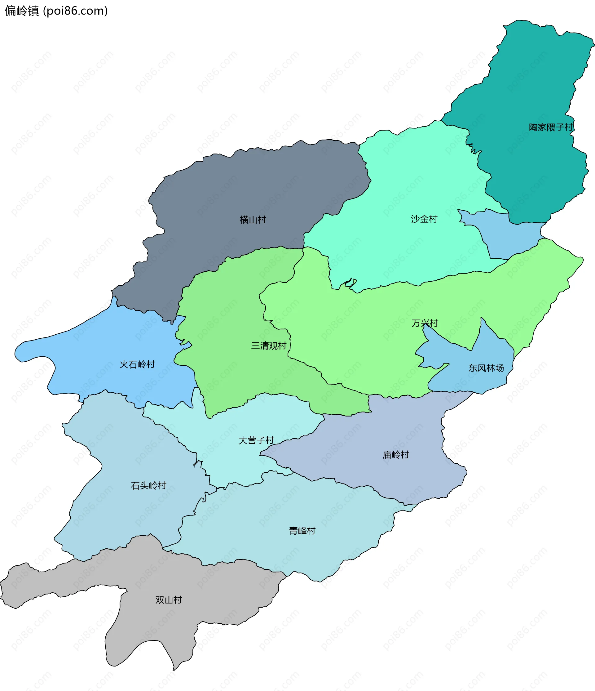 偏岭镇边界地图(五级行政区划)