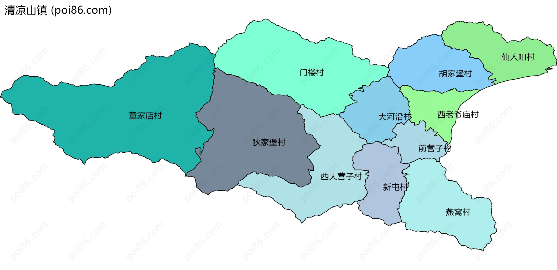 清凉山镇边界地图(五级行政区划)