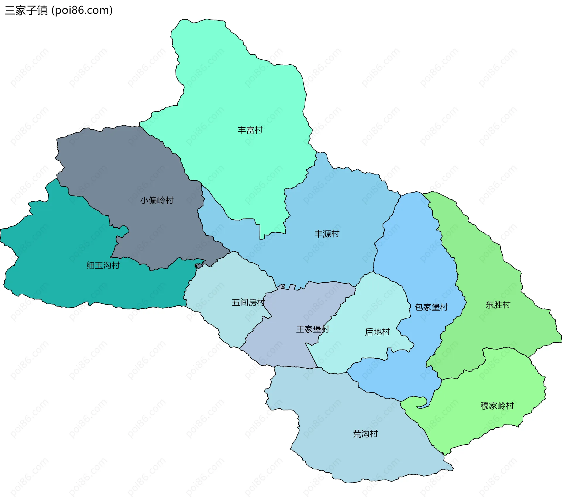 三家子镇边界地图(五级行政区划)