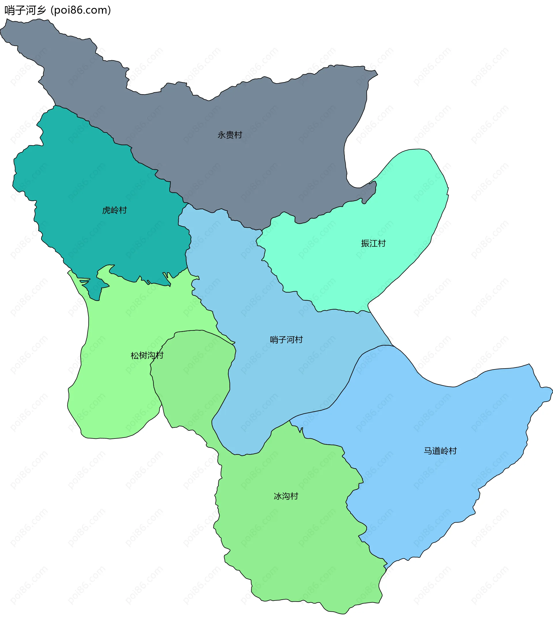 哨子河乡边界地图(五级行政区划)