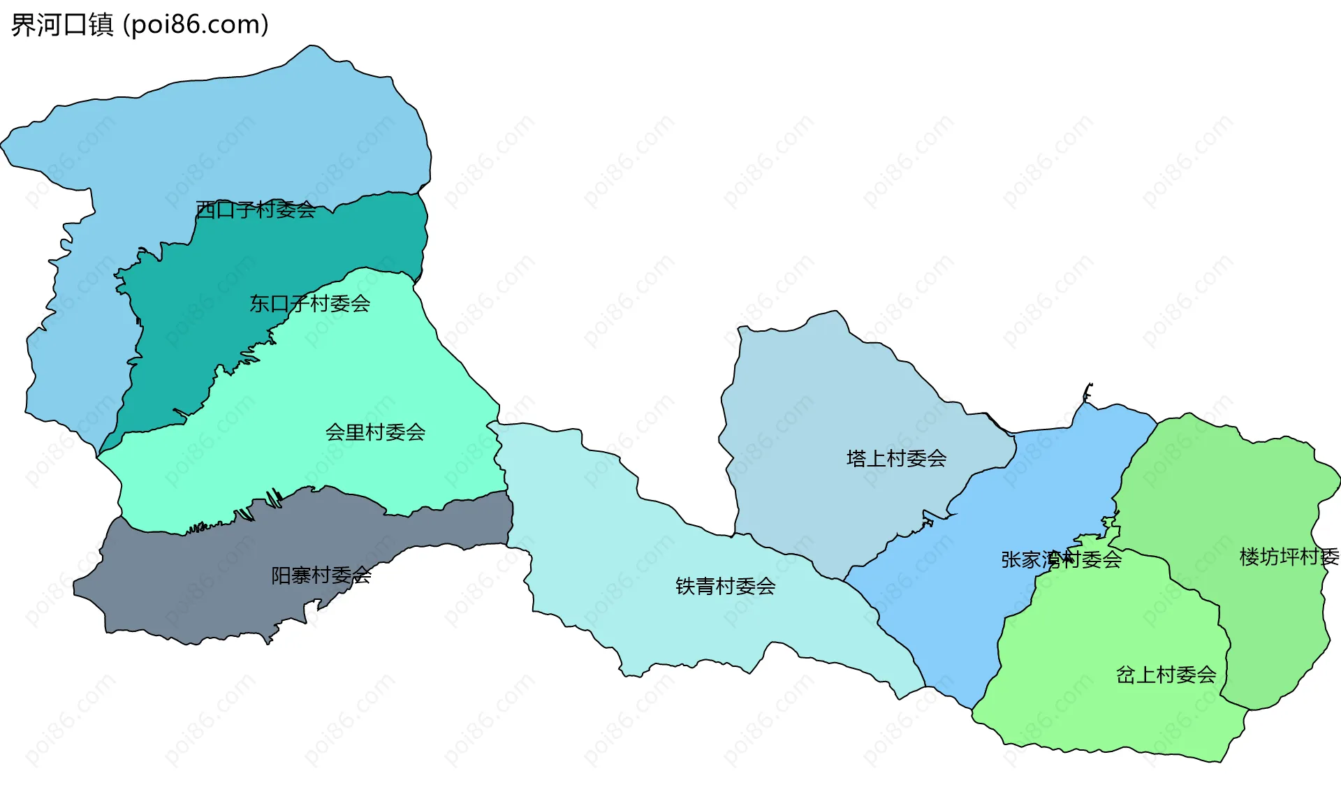 界河口镇边界地图(五级行政区划)
