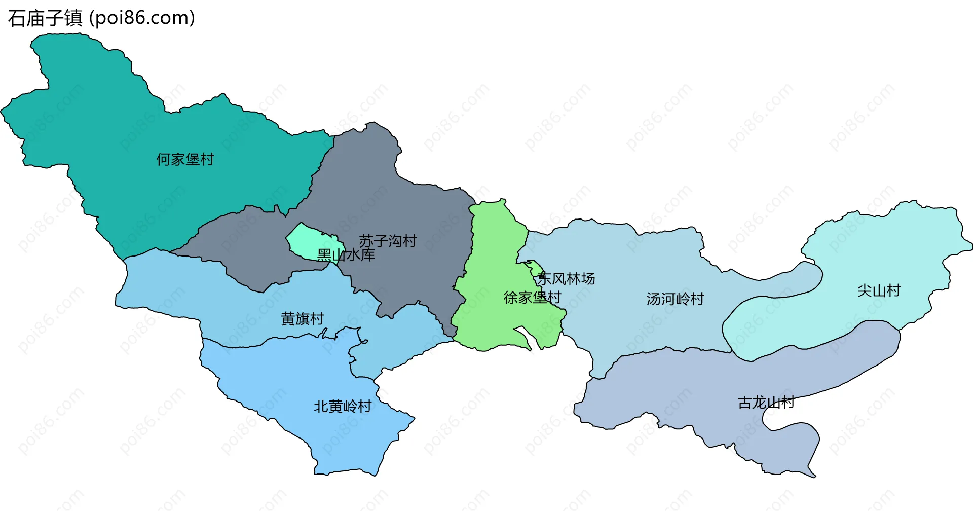 石庙子镇边界地图(五级行政区划)