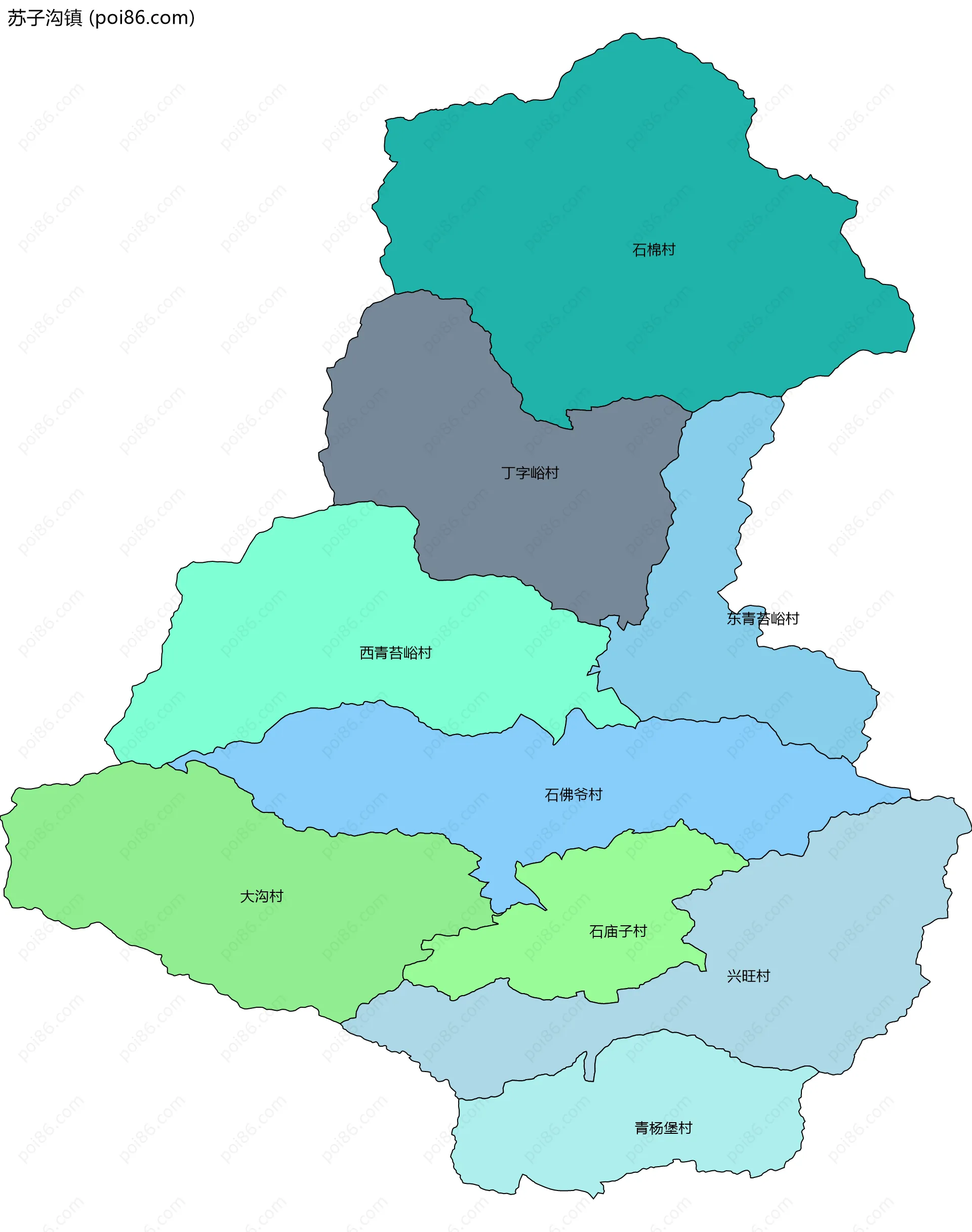 苏子沟镇边界地图(五级行政区划)