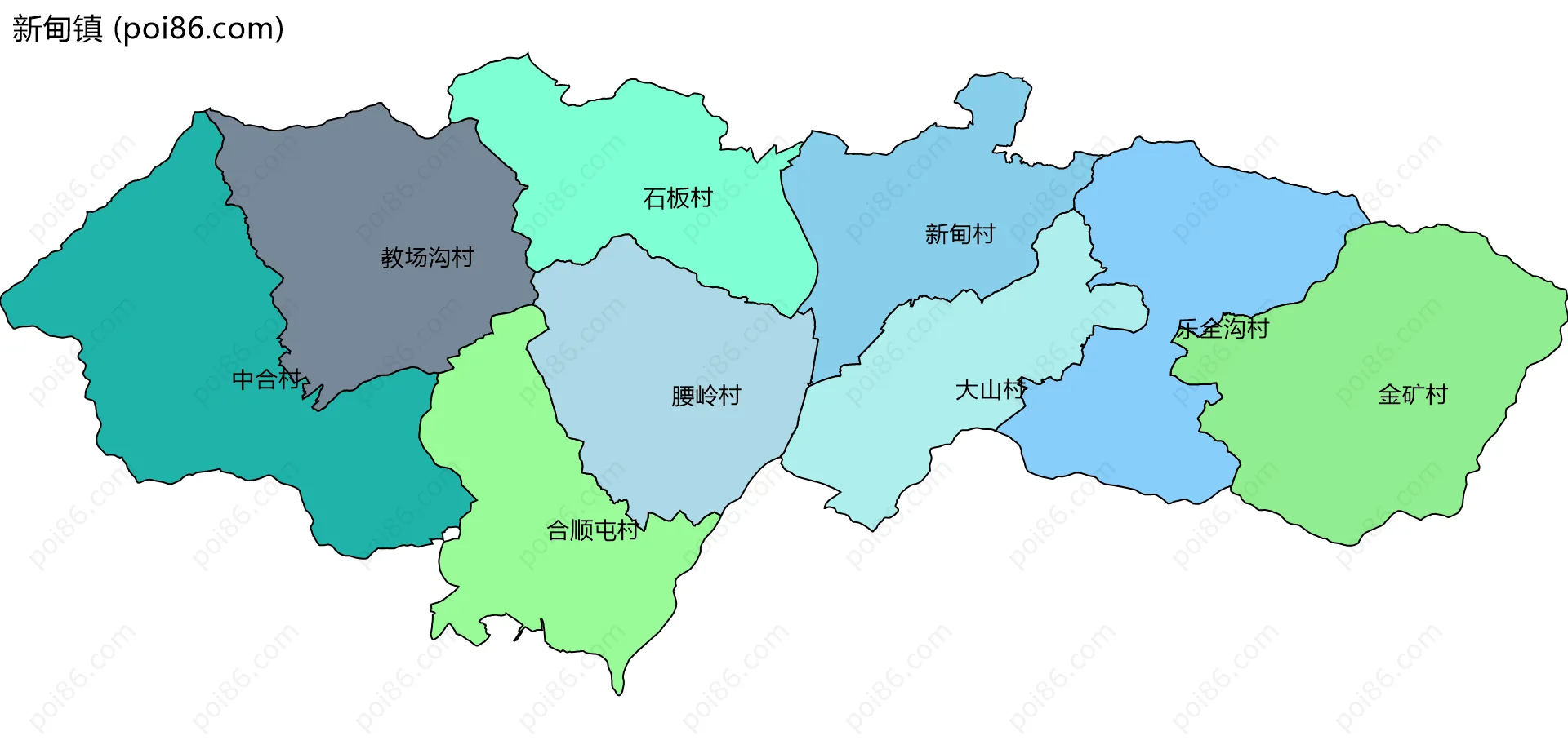 新甸镇边界地图(五级行政区划)