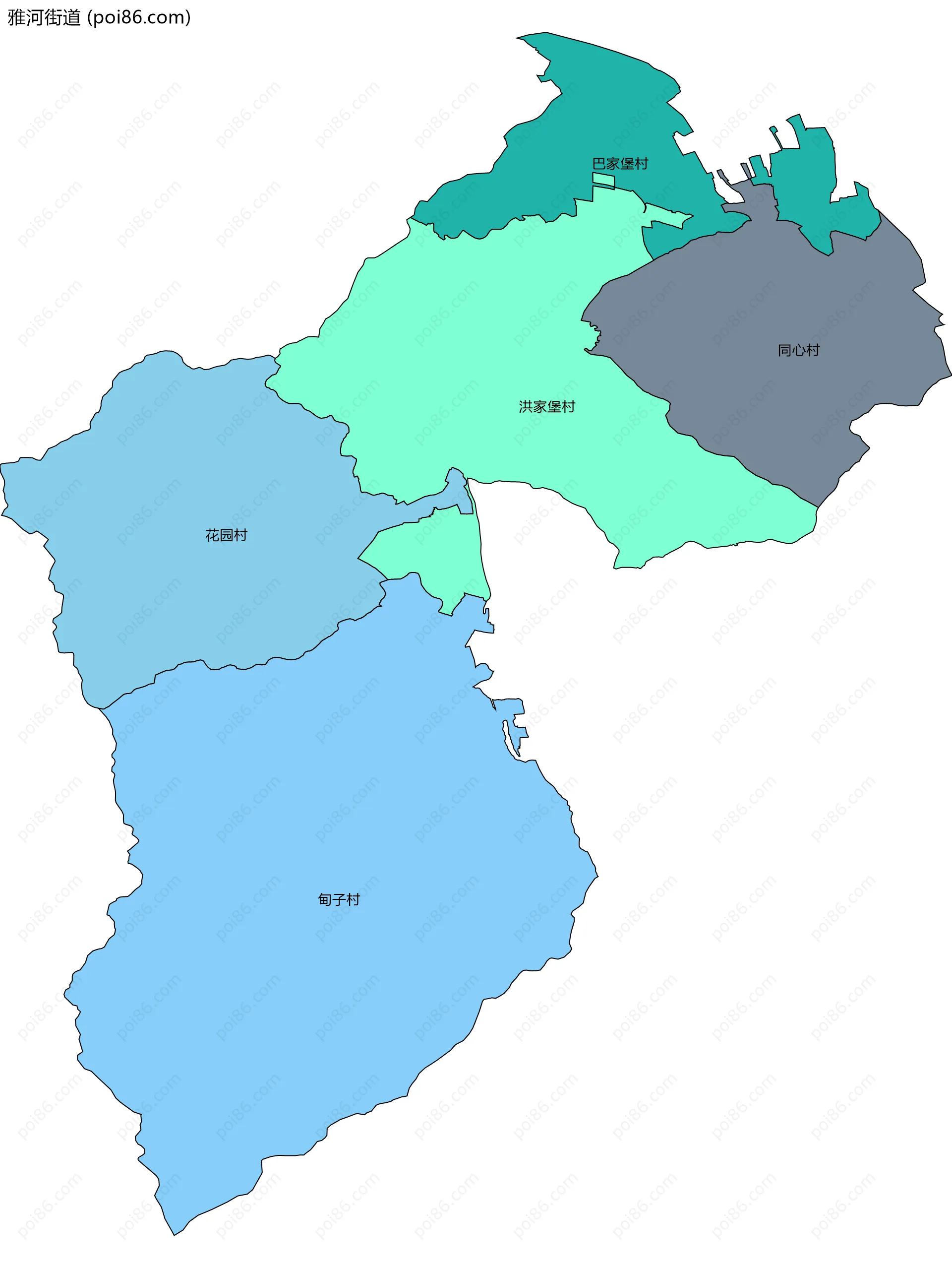雅河街道边界地图(五级行政区划)