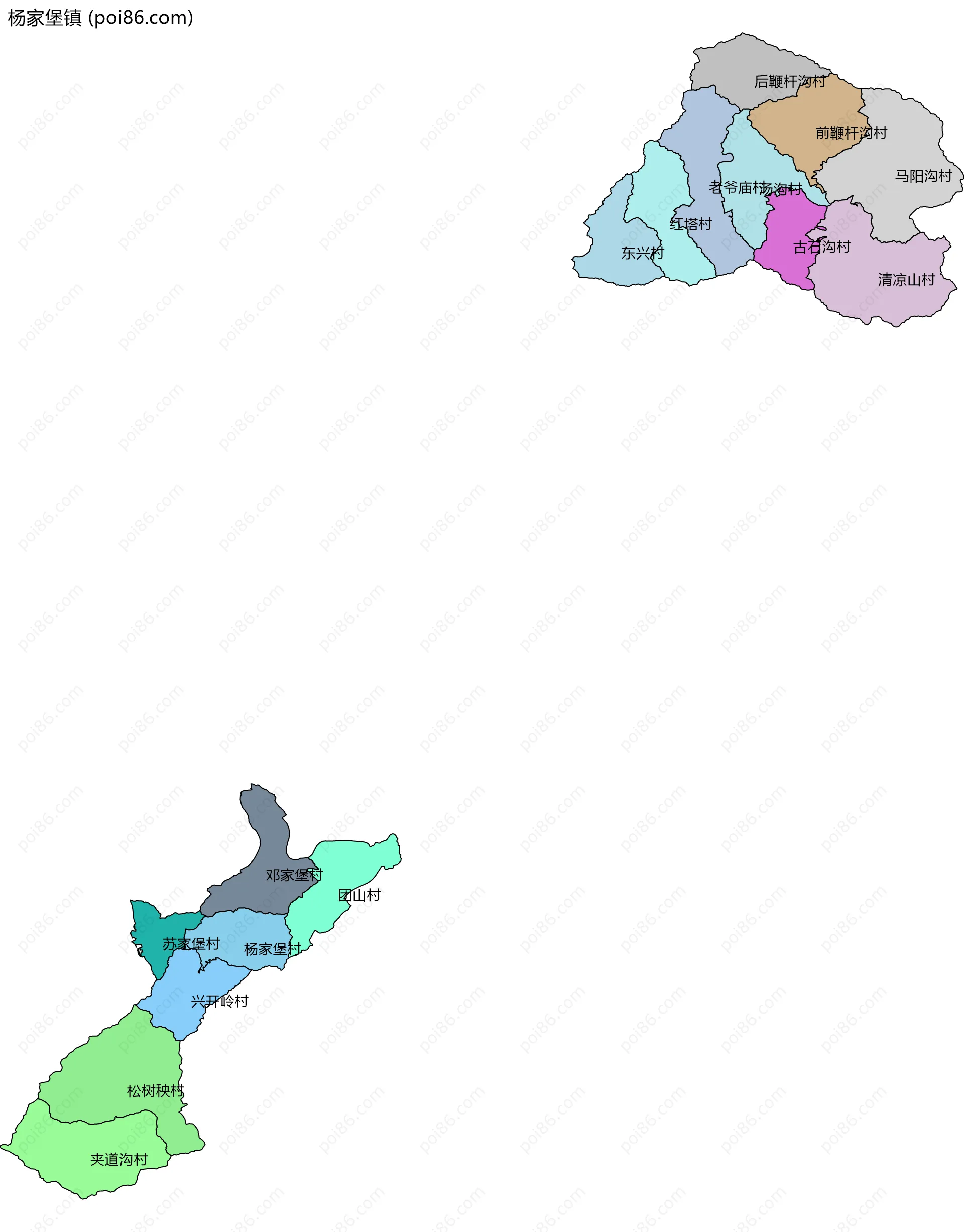 杨家堡镇边界地图(五级行政区划)