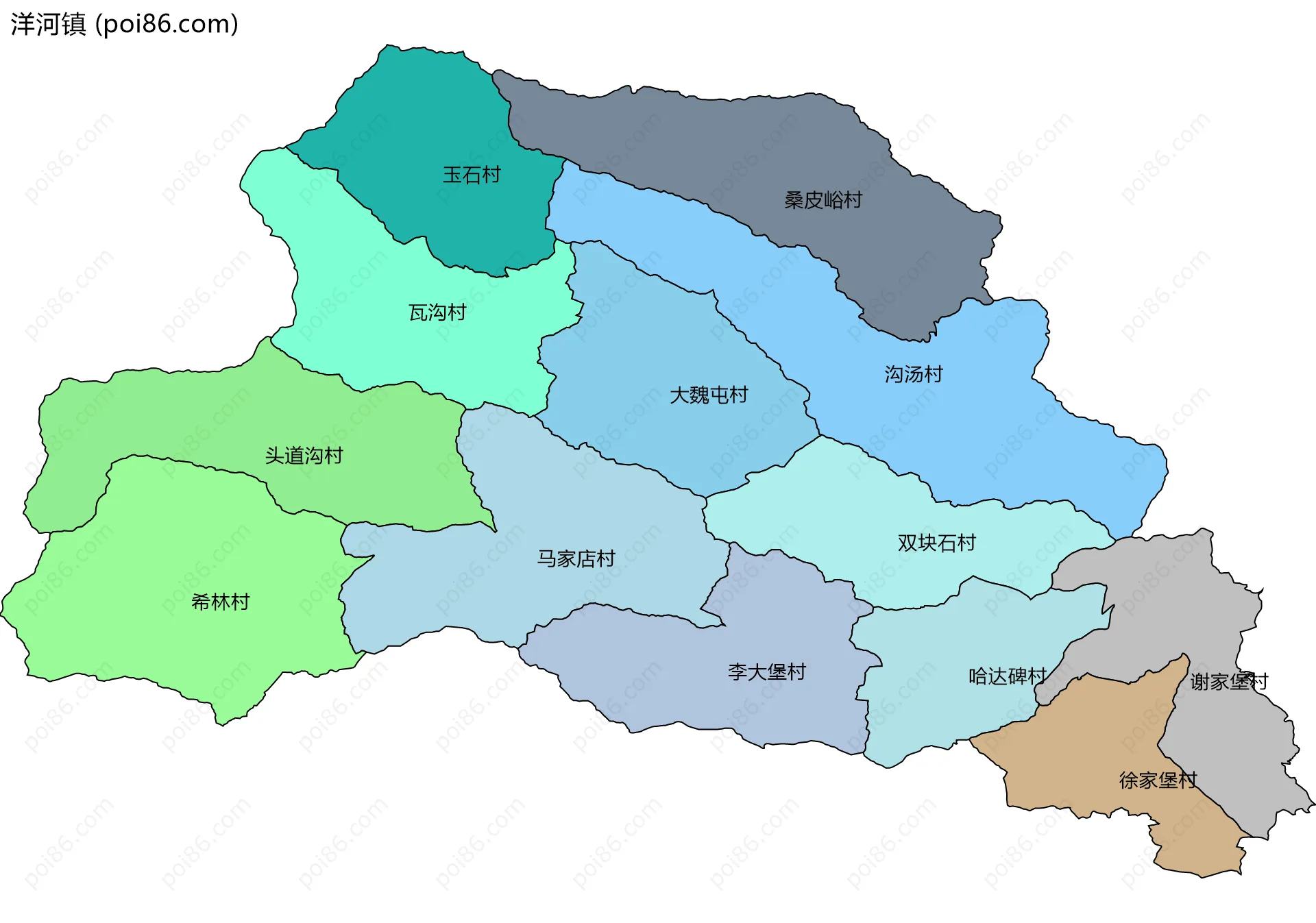 洋河镇边界地图(五级行政区划)