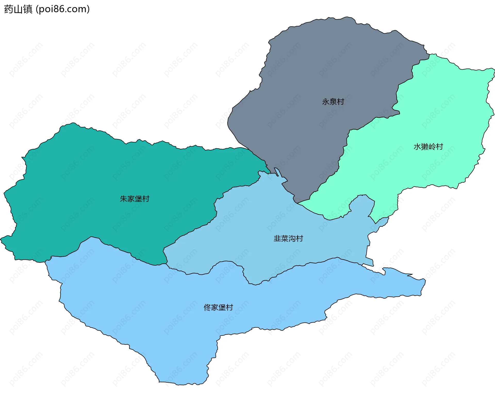 药山镇边界地图(五级行政区划)