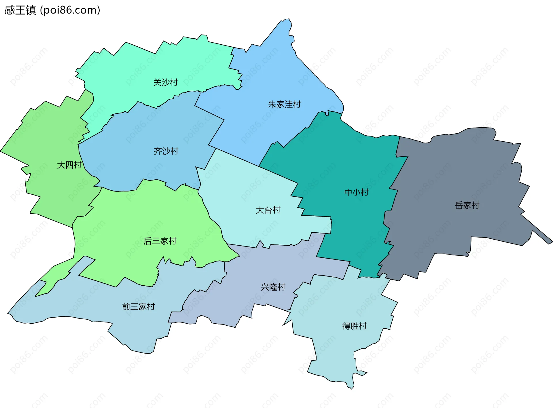 感王镇边界地图(五级行政区划)